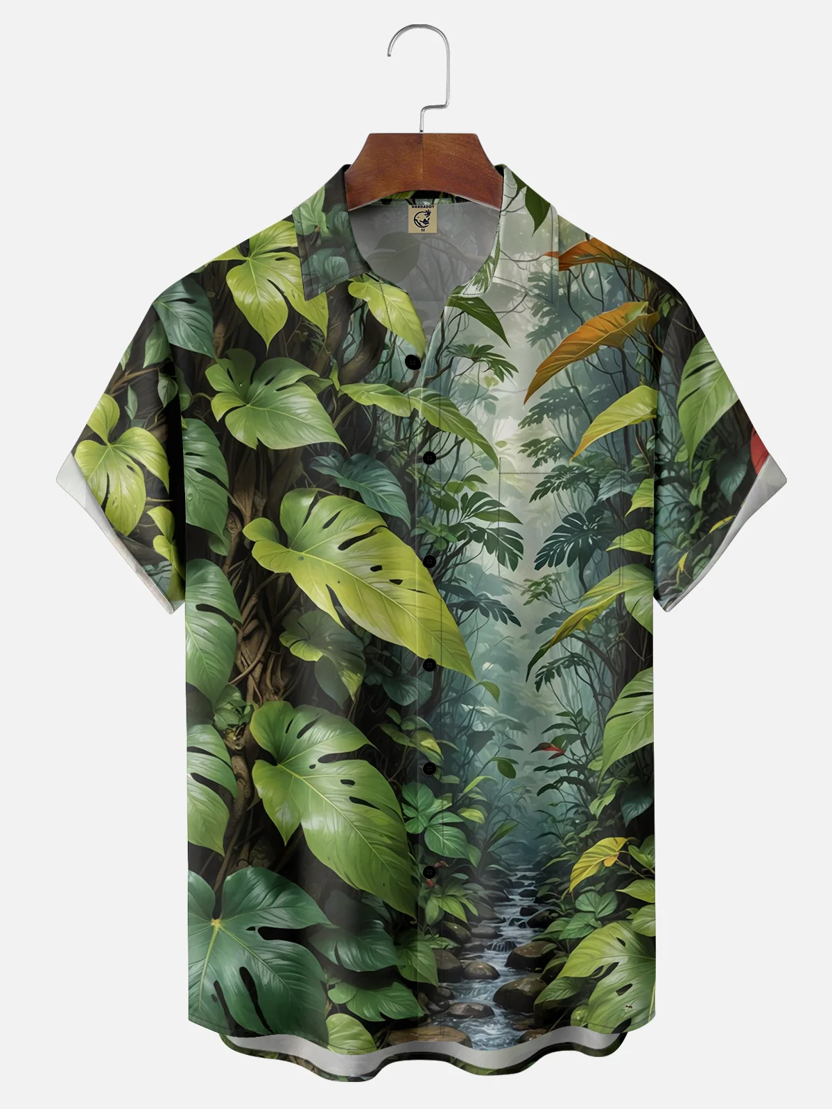 Moisture-wicking Rainforest Landscape Art Chest Pocket Hawaiian Shirt