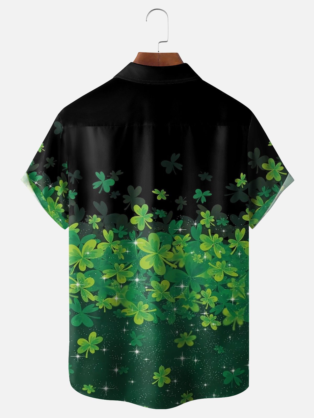 Moisture Wicking St. Patrick's Day Four Leaf Clover Chest Pocket Hawaiian Shirt