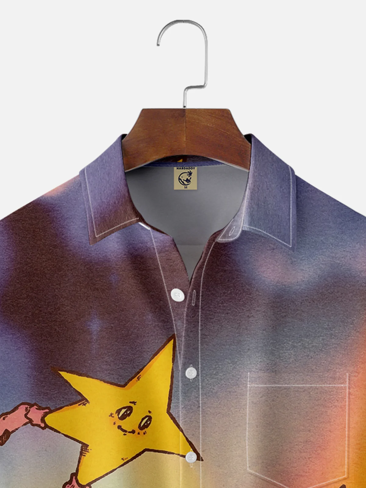 Moisture Wicking Artistic Gradient Stars Chest Pocket Hawaiian Shirt