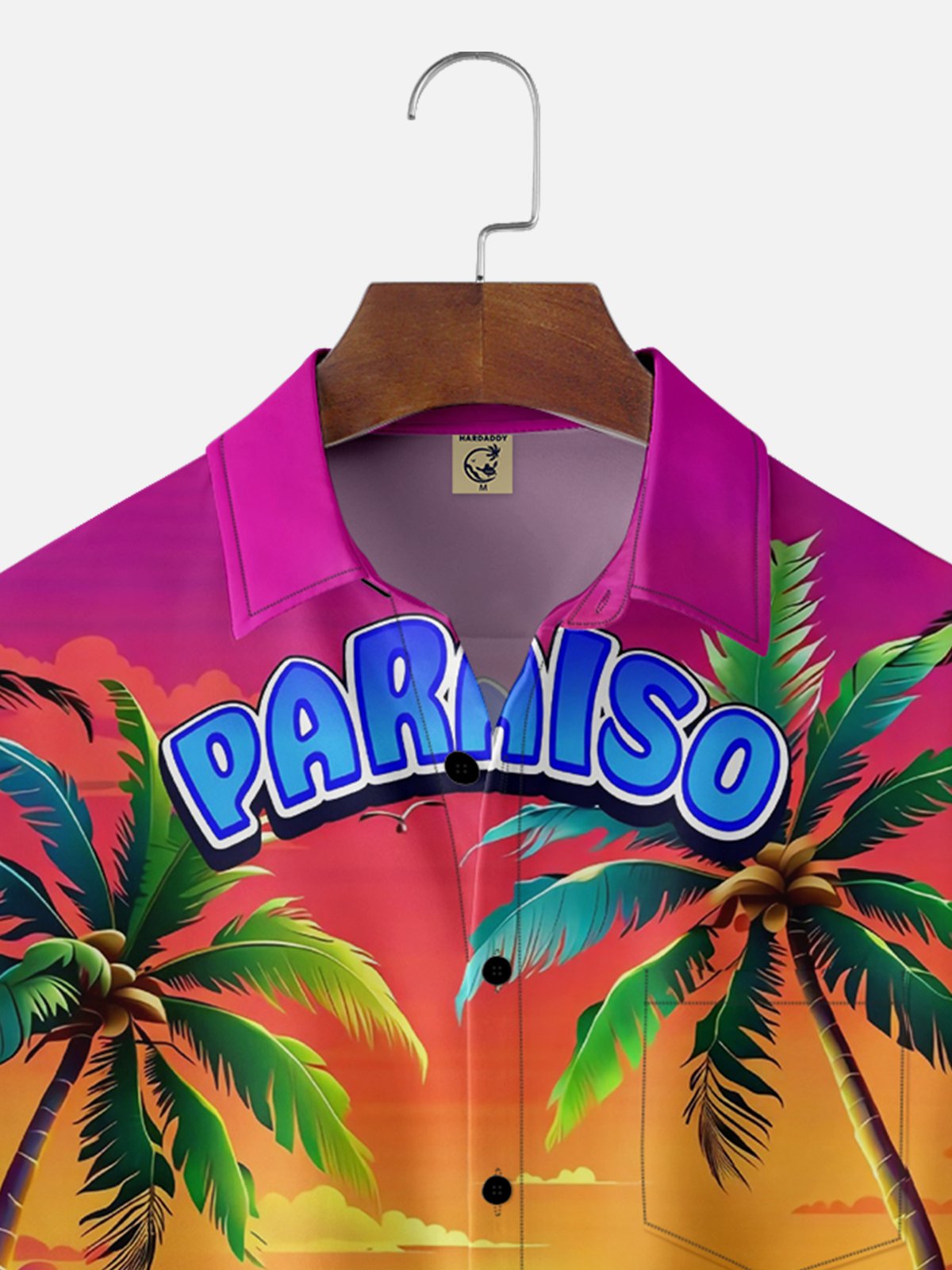 Moisture-wicking Paraiso Tropical Coconut Tree Beach Chest Pocket Hawaiian Shirt