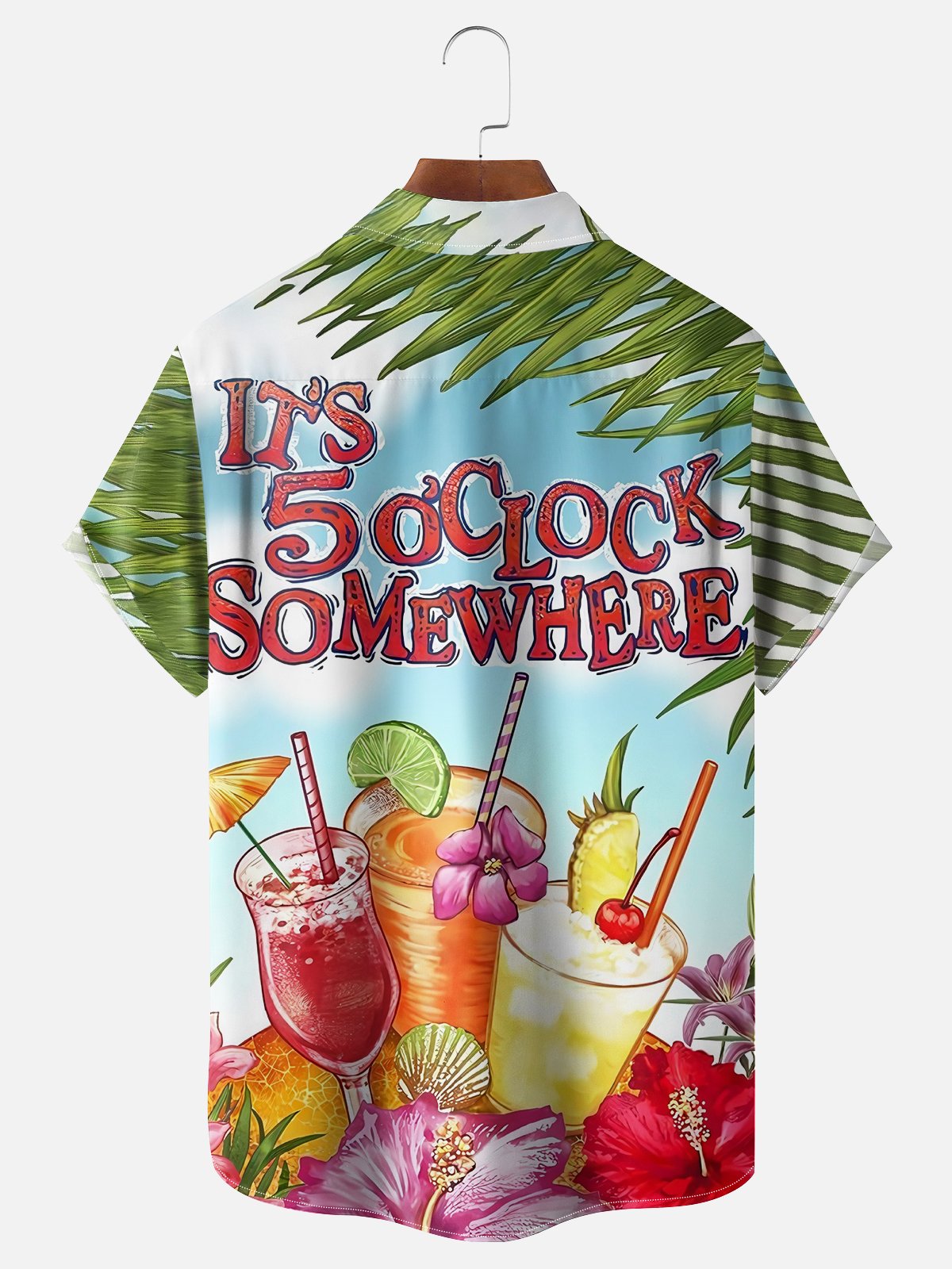 Moisture-wicking Cocktail "It's 5 O'clock" Chest Pocket Hawaiian Shirt