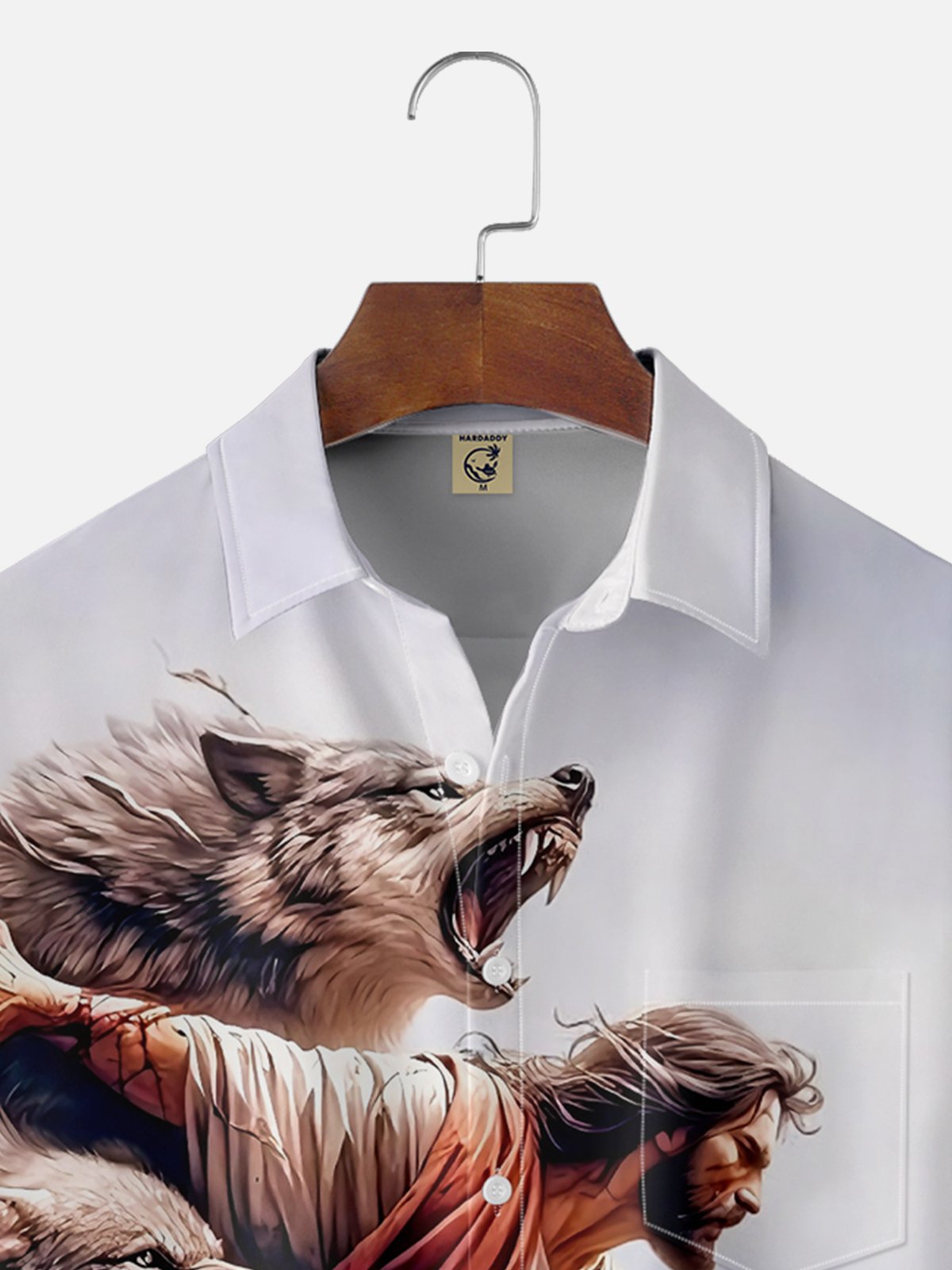 Moisture-wicking Jesus Sheep Wolf Chest Pocket Casual Shirt