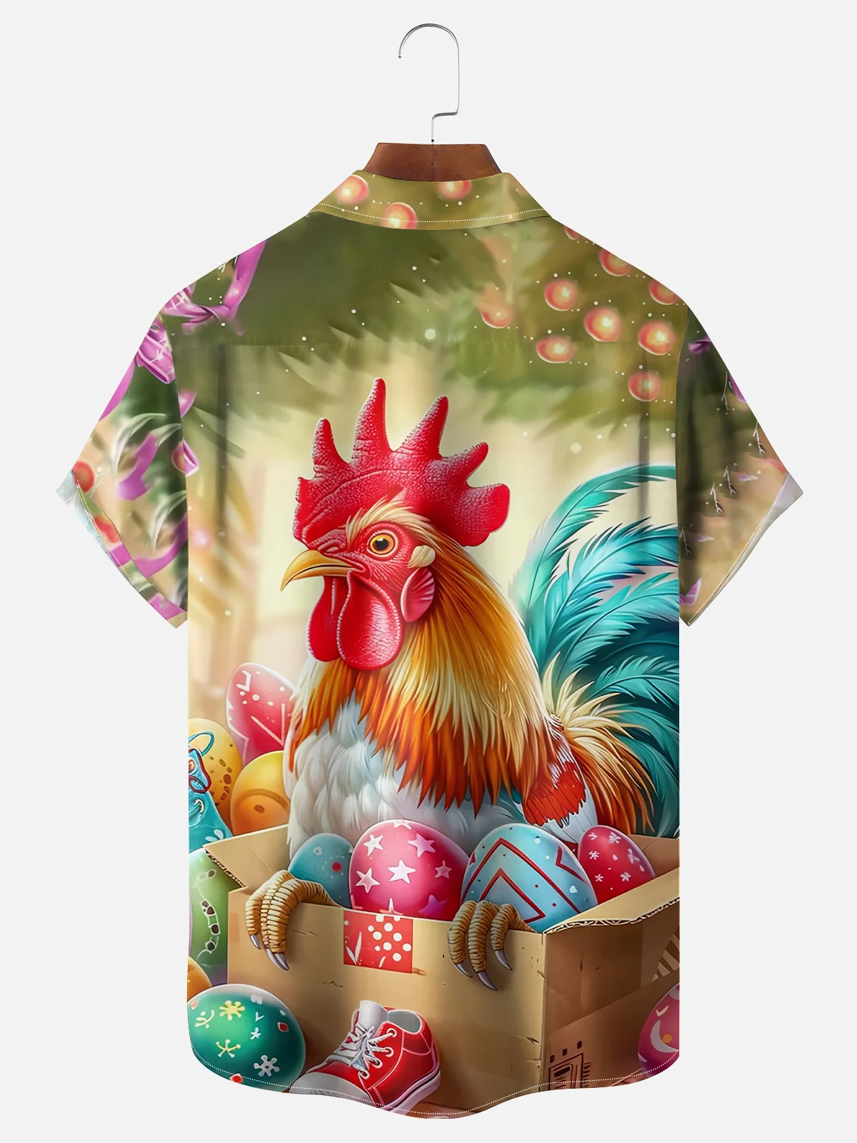 Moisture-wicking Happy Easter Rooster and Eggs Chest Pocket Casual Shirt