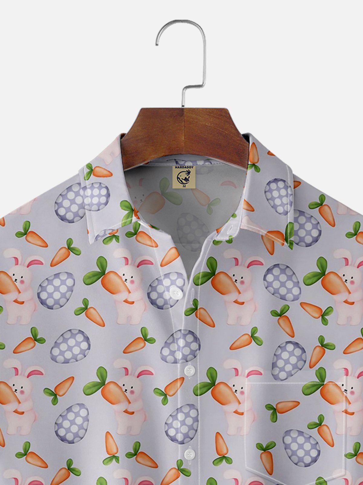 Moisture-wicking Easter Bunny Rabbit Eggs Carrots Chest Pocket Casual Shirt