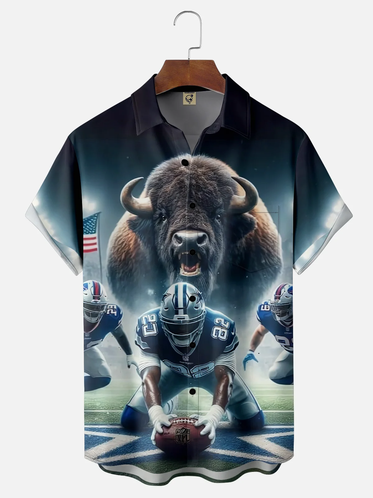 Moisture-wicking New York State American Football Art Buffalo Chest Pocket Casual Shirt