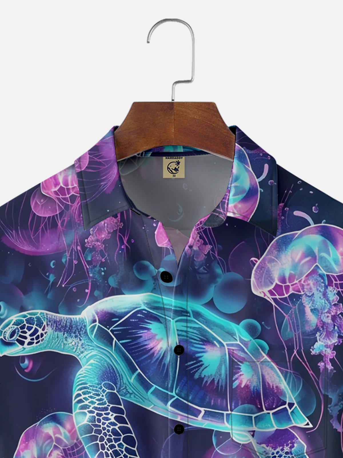 Moisture-wicking Ocean Turtle Jellyfish Chest Pocket Casual Shirt