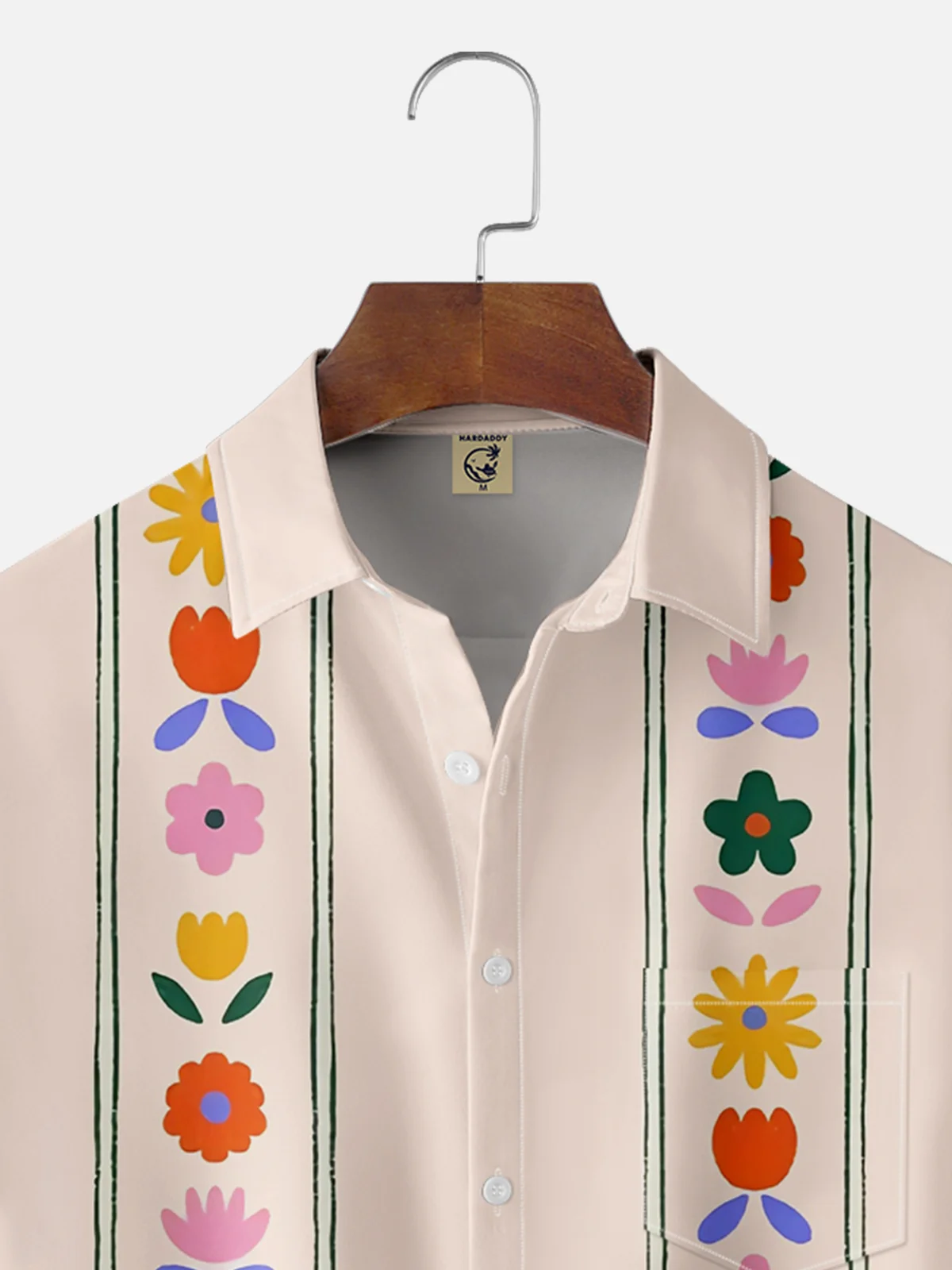 Moisture-wicking Floral Chest Pocket Bowling Shirt