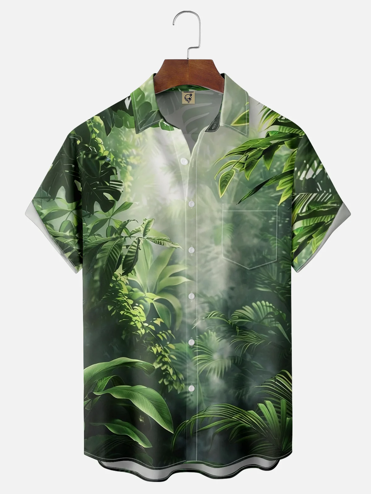 Moisture-wicking Rainforest Scenery Chest Pocket Hawaiian Shirt