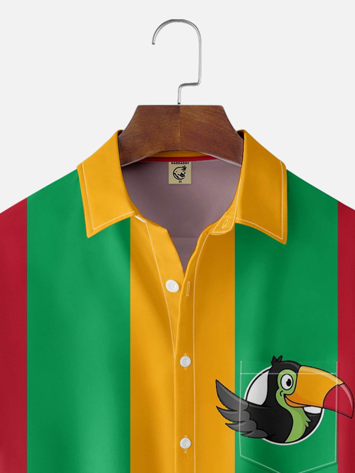 Moisture Wicking Striped Contrast Toucan Chest Pocket Casual  Bowling Shirt