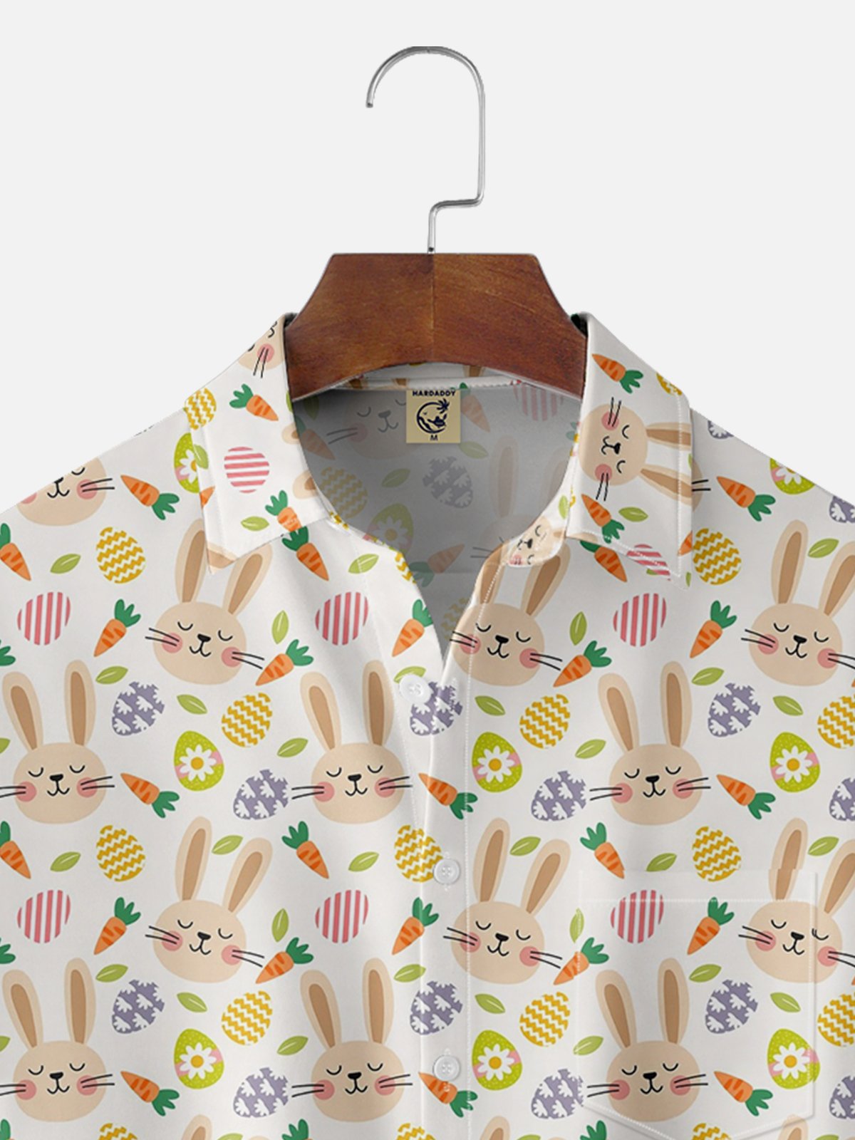 Moisture-wicking Easter Bunny Rabbit Eggs Chest Pocket Casual Shirt