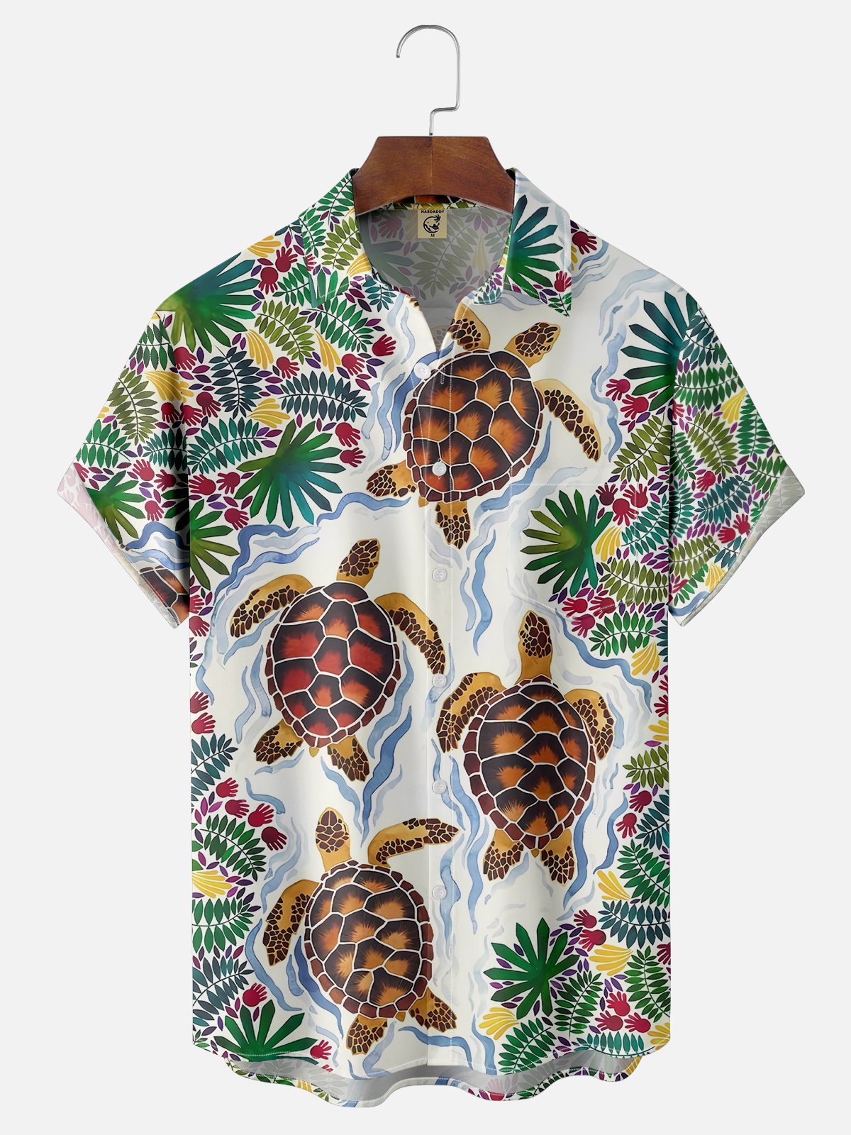 Moisture-wicking Ocean Turtle Fun Art Chest Pocket Hawaiian Shirt