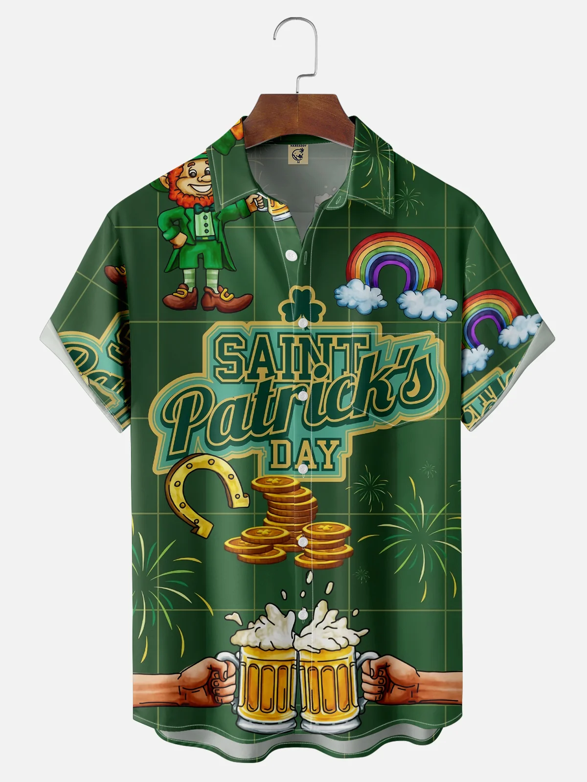 Moisture Wicking St. Patrick's Day Beer Gnome Chest Pocket Hawaiian Shirt