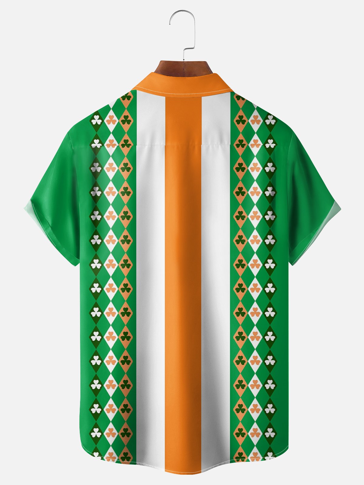 Moisture-wicking St. Patrick's Day Shamrock Stripe Diamond Chest Pocket Bowling Shirt