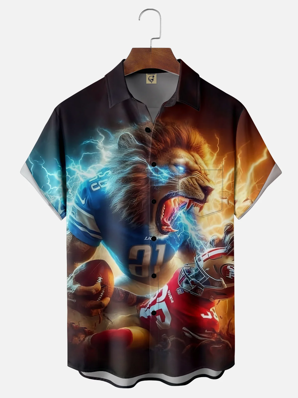 Moisture-wicking Detroit Football Super Lions Chest Pocket Casual Shirt