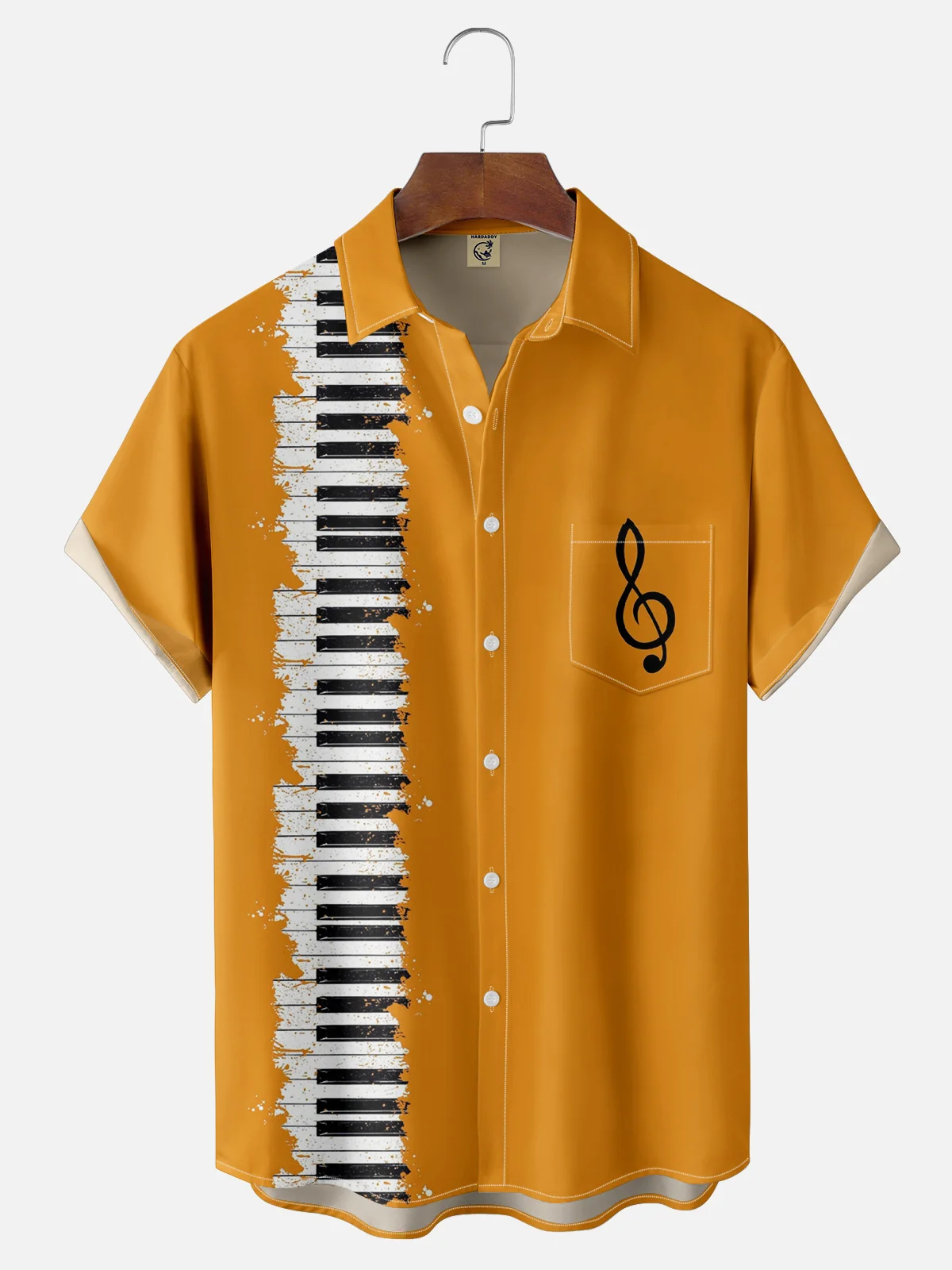 Moisture Wicking Piano Musical Notation Chest Pocket Casual Bowling Shirt