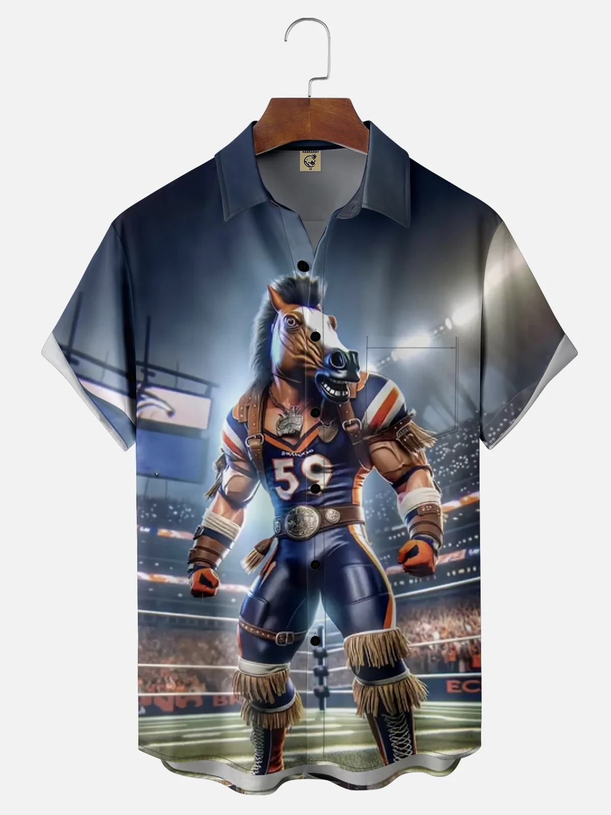 Moisture-wicking Denver American Football Art Super Horse Chest Pocket Casual Shirt