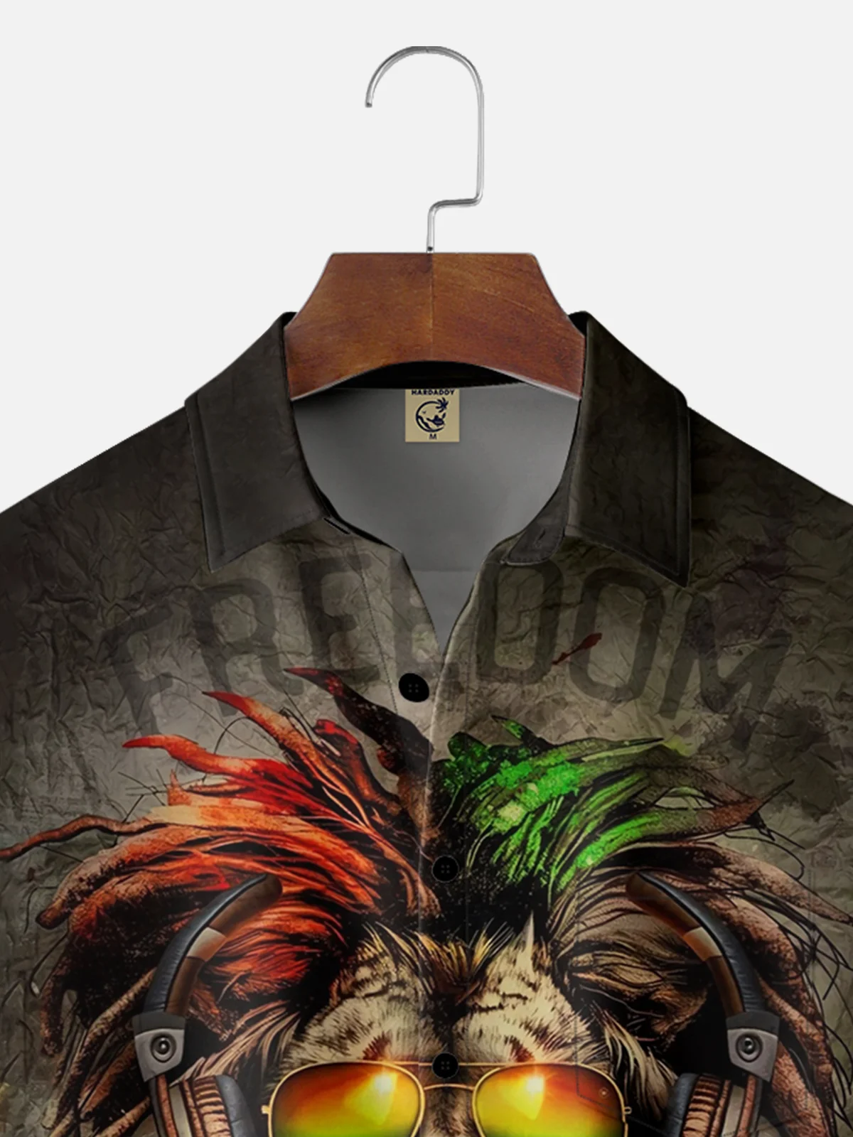 Moisture-wicking Rock Art Reggae Lion Chest Pocket Hawaiian Shirt