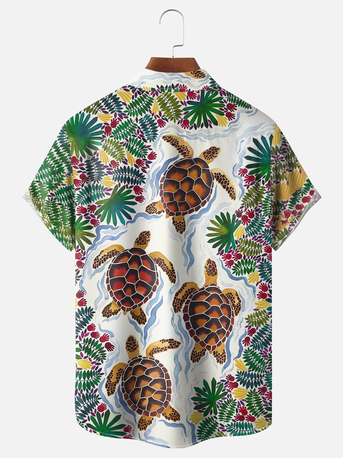 Moisture-wicking Ocean Turtle Fun Art Chest Pocket Hawaiian Shirt