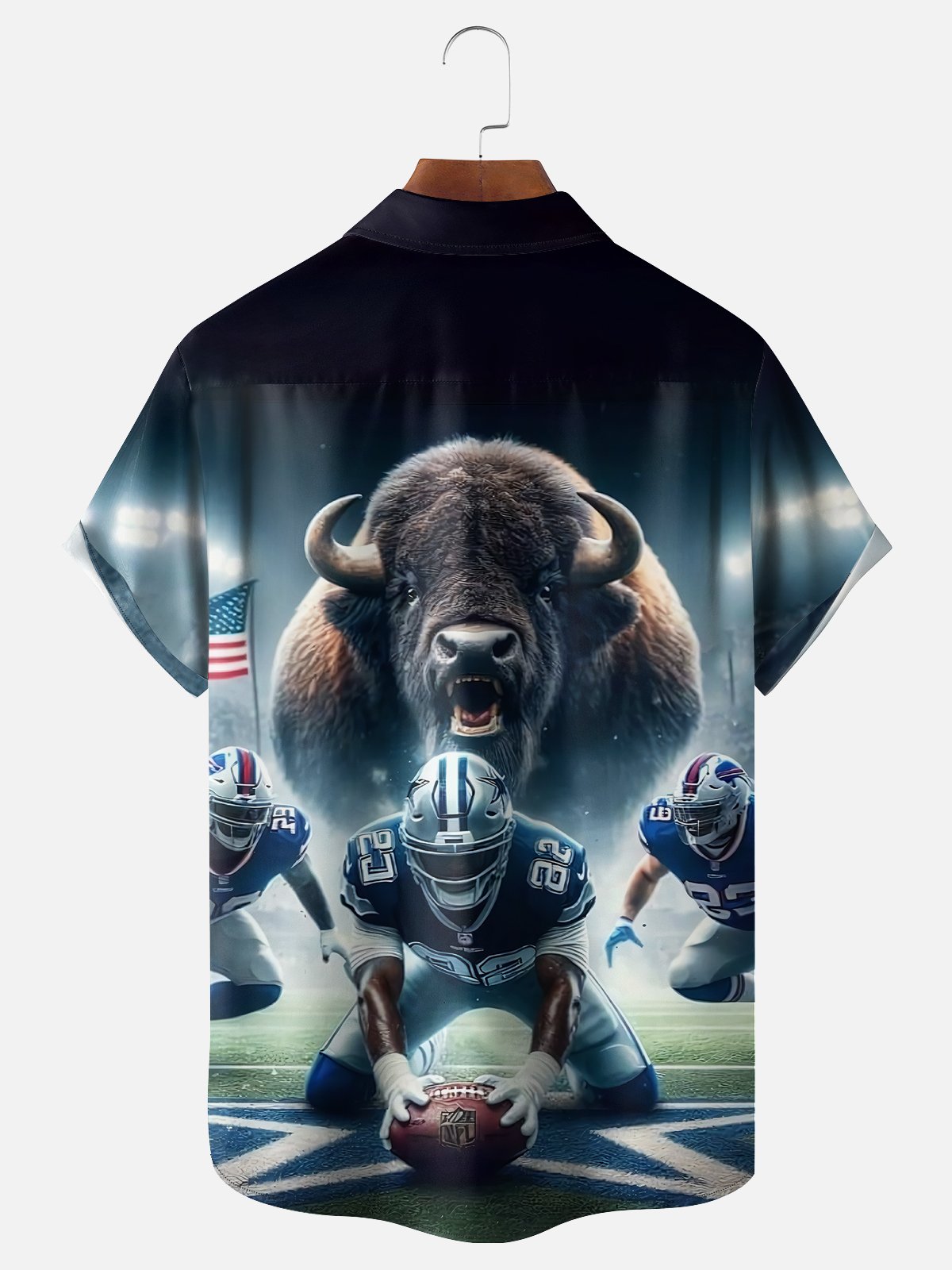 Moisture-wicking New York State American Football Art Buffalo Chest Pocket Casual Shirt