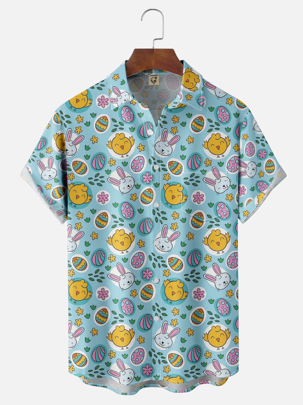 Moisture-wicking Easter Bunny Rabbit Eggs Chest Pocket Casual Shirt