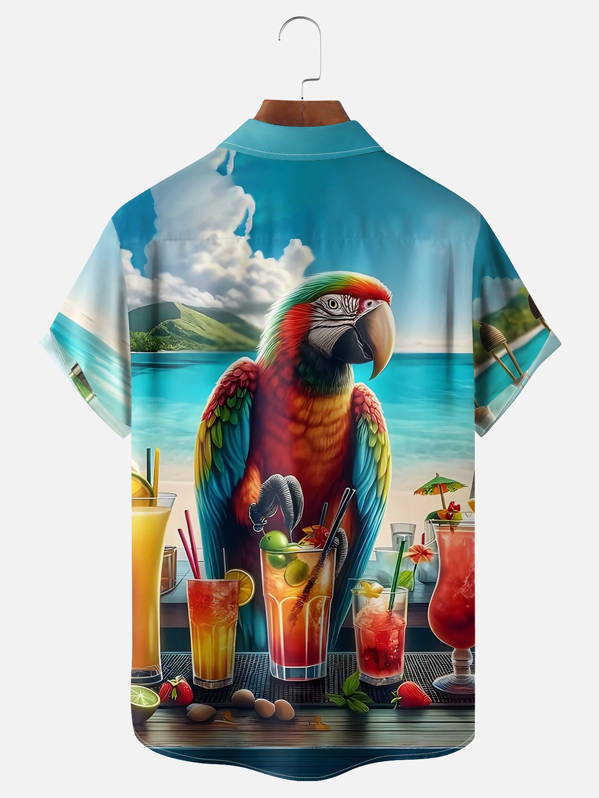 Moisture-wicking Beach Parrot With Cocktail Chest Pocket Hawaiian Shirt