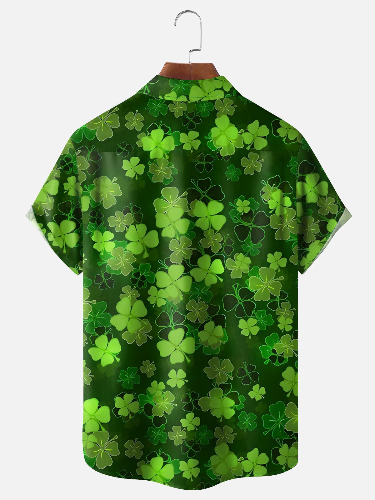 Moisture-wicking St. Patrick's Day Four Leaf Clover Chest Pocket Casual Shirt