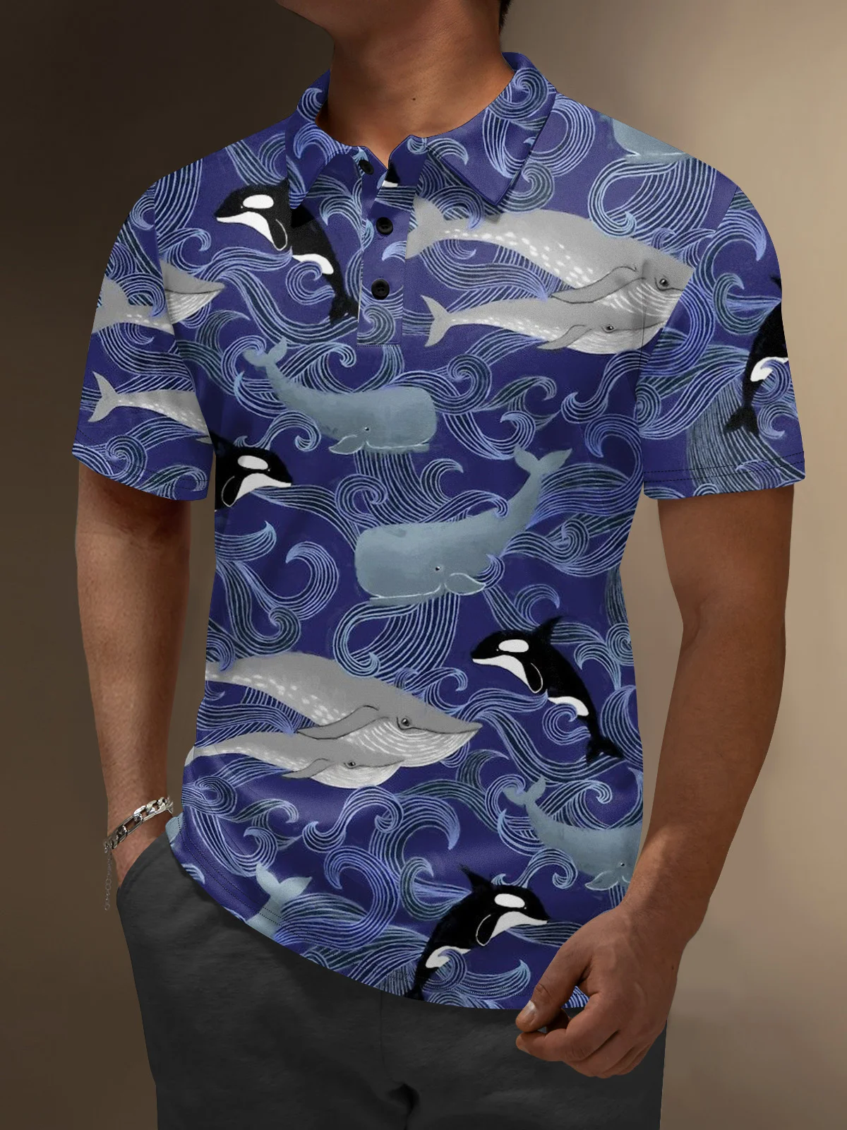 Moisture Wicking Ocean Whale Golf Polo