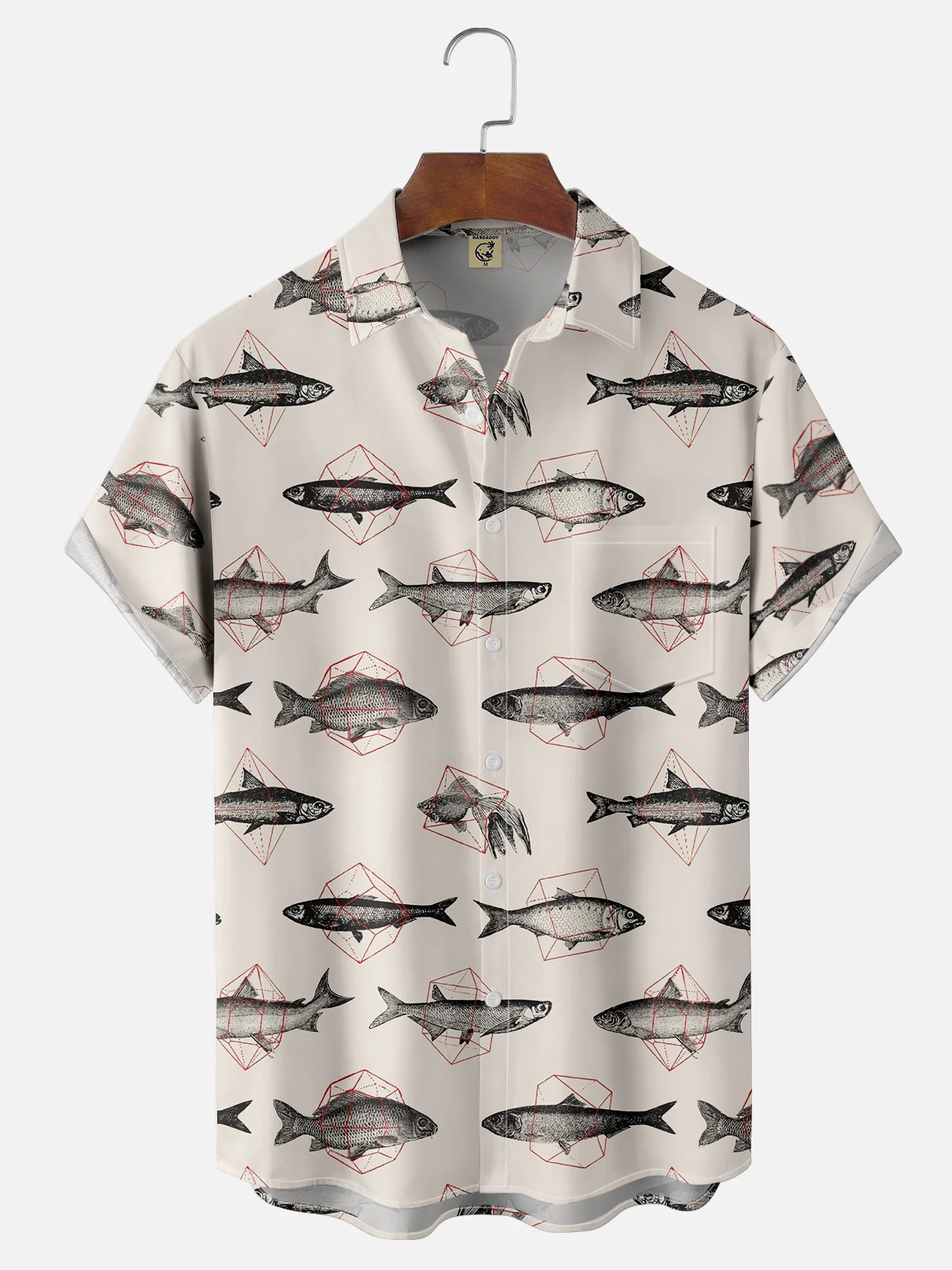 Moisture-wicking Fish Geometric Ocean Chest Pocket Casual Shirt