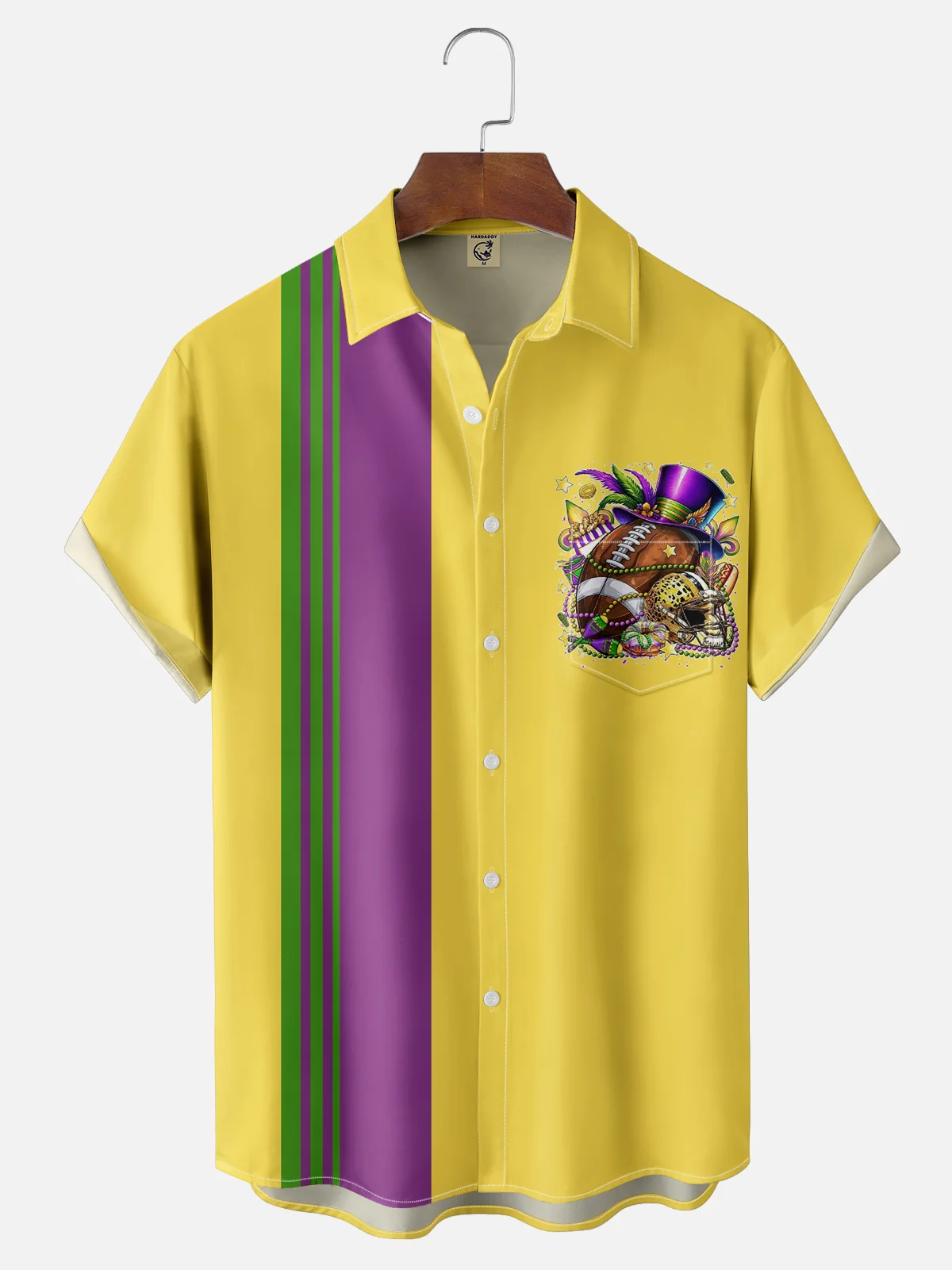 Moisture-wicking Mardi Gras Football Chest Pocket Bowling Shirt