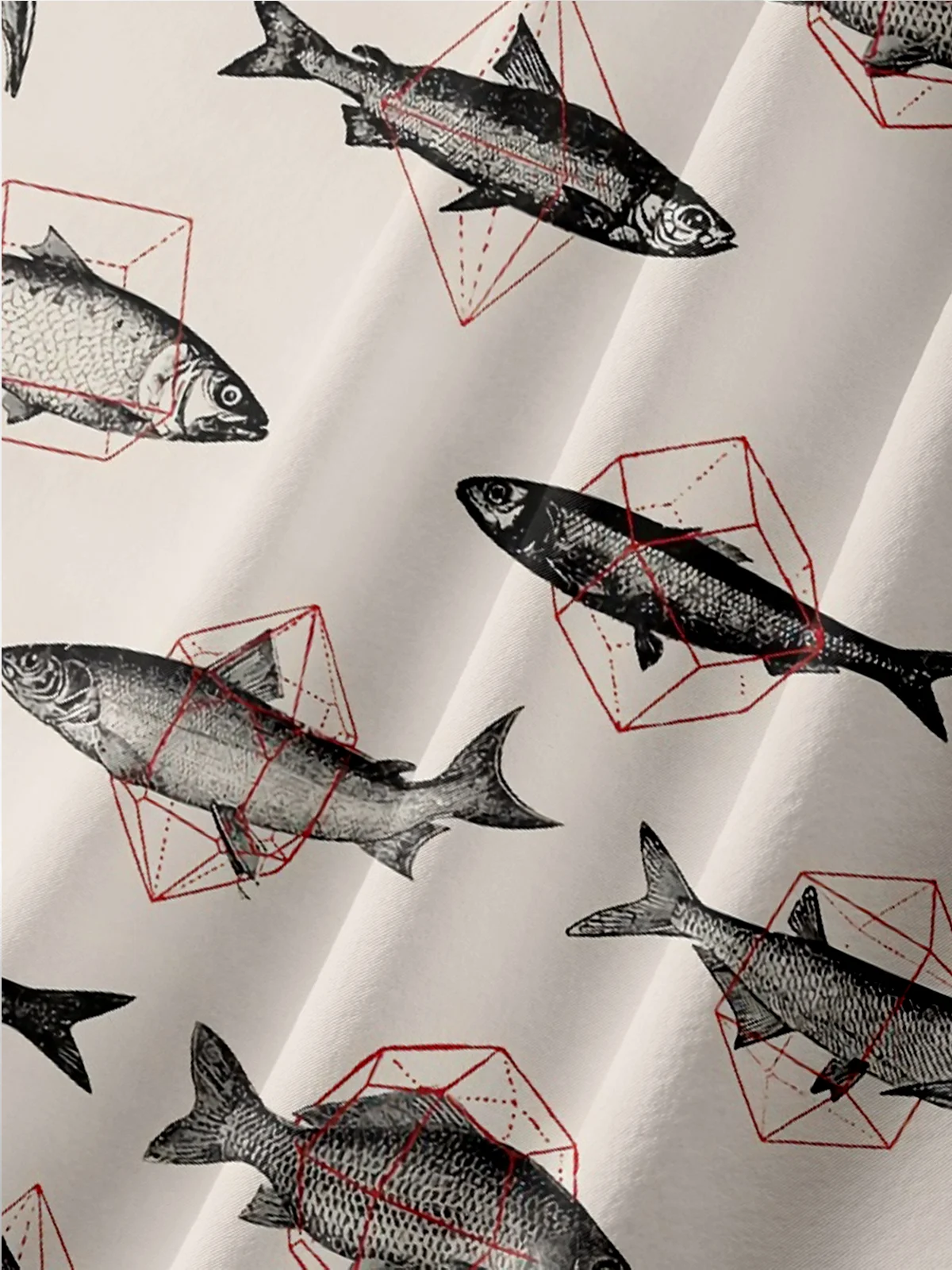 Moisture-wicking Fish Geometric Ocean Chest Pocket Casual Shirt