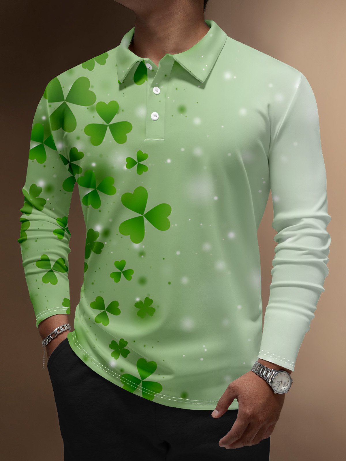 Moisture Wicking St. Patrick's Day Shamrock Gradient Golf Polo