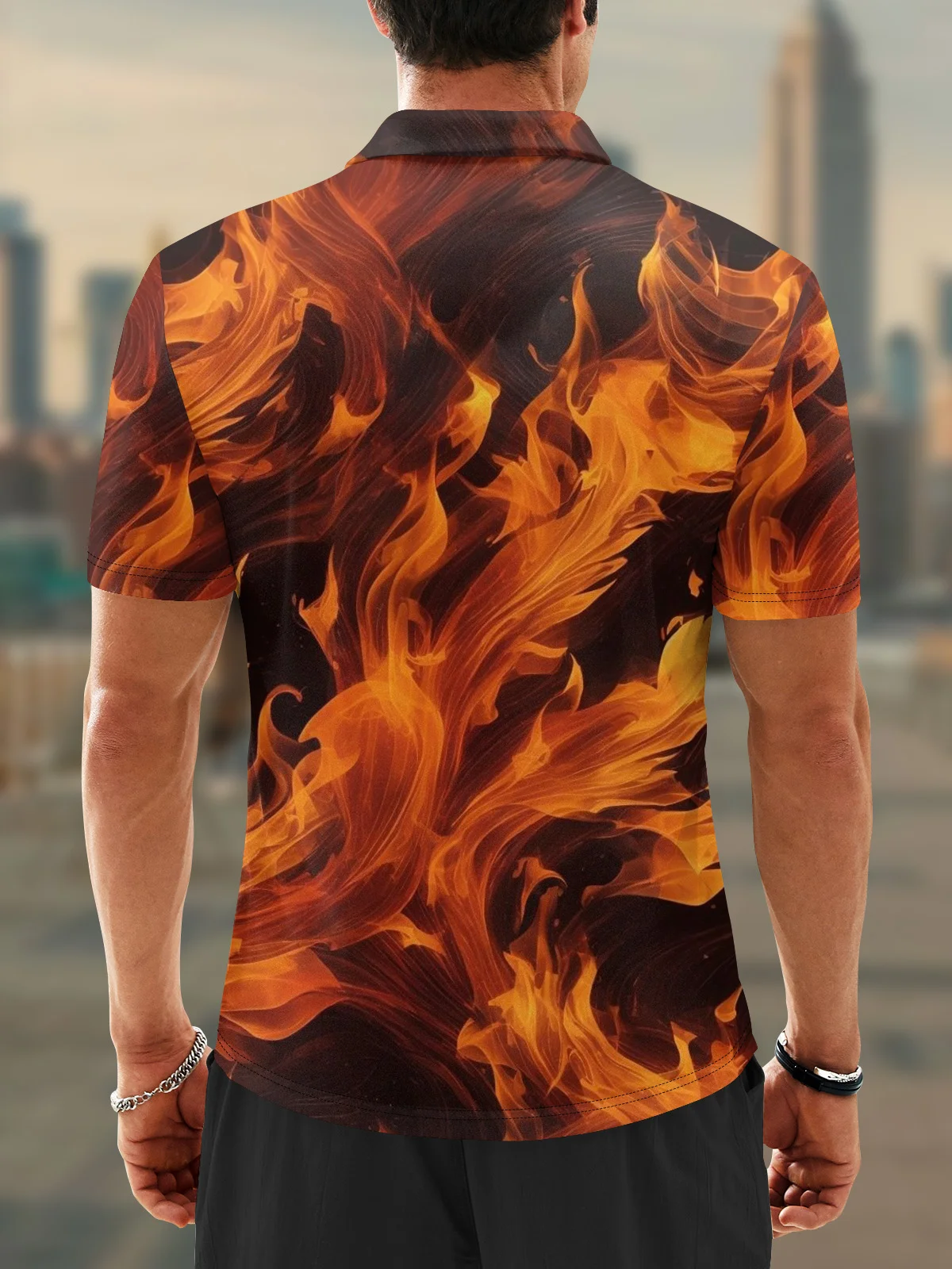 Moisture Wicking Artistic Abstract Flame Golf Polo