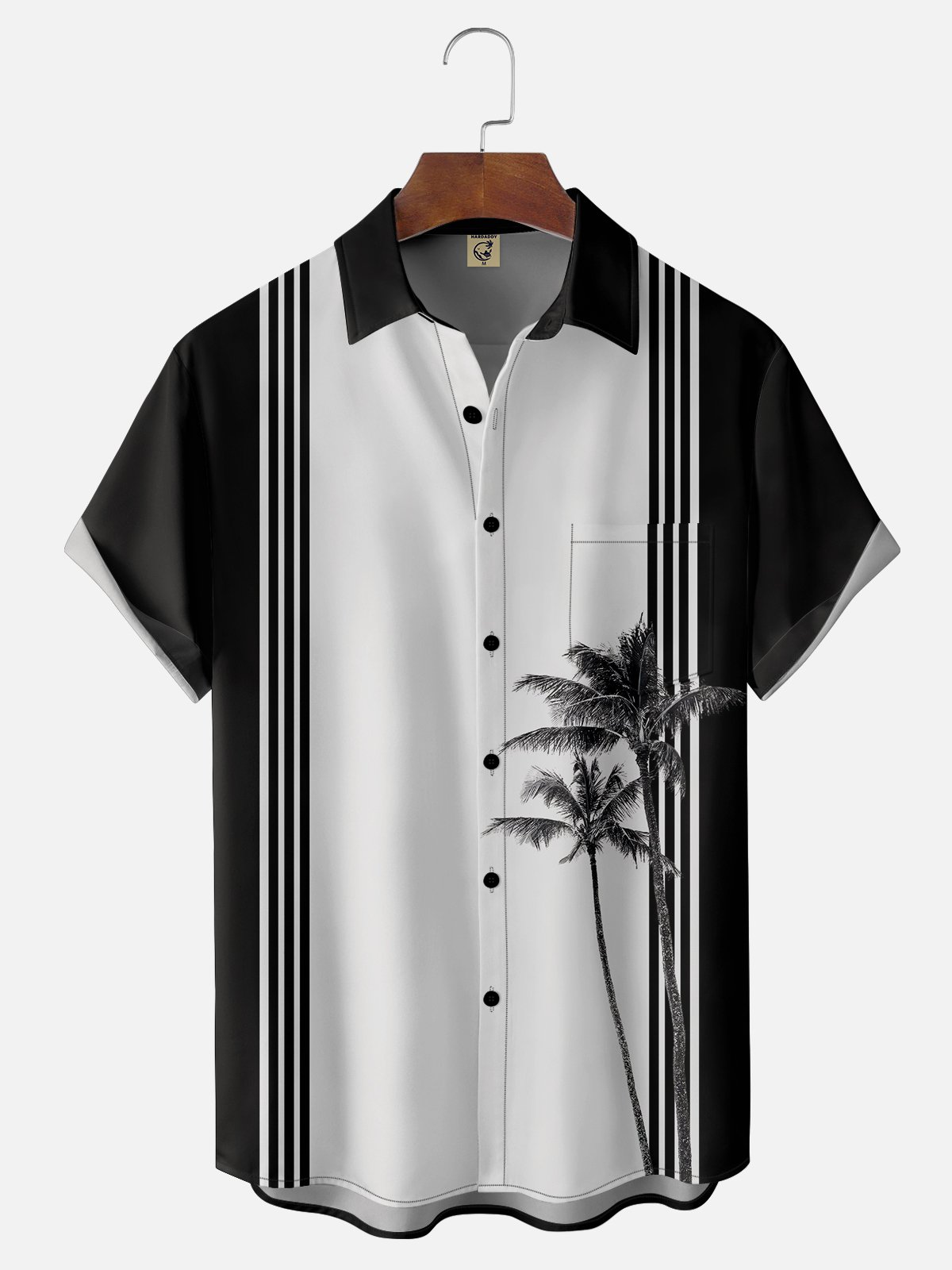 Moisture-wicking Art Coconut Tree Fun Chest Pocket Bowling Shirt