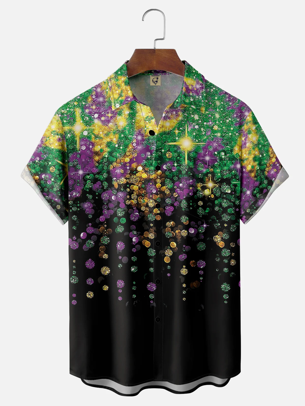 Moisture-wicking Mardi Gras Sequins Chest Pocket Casual Shirt