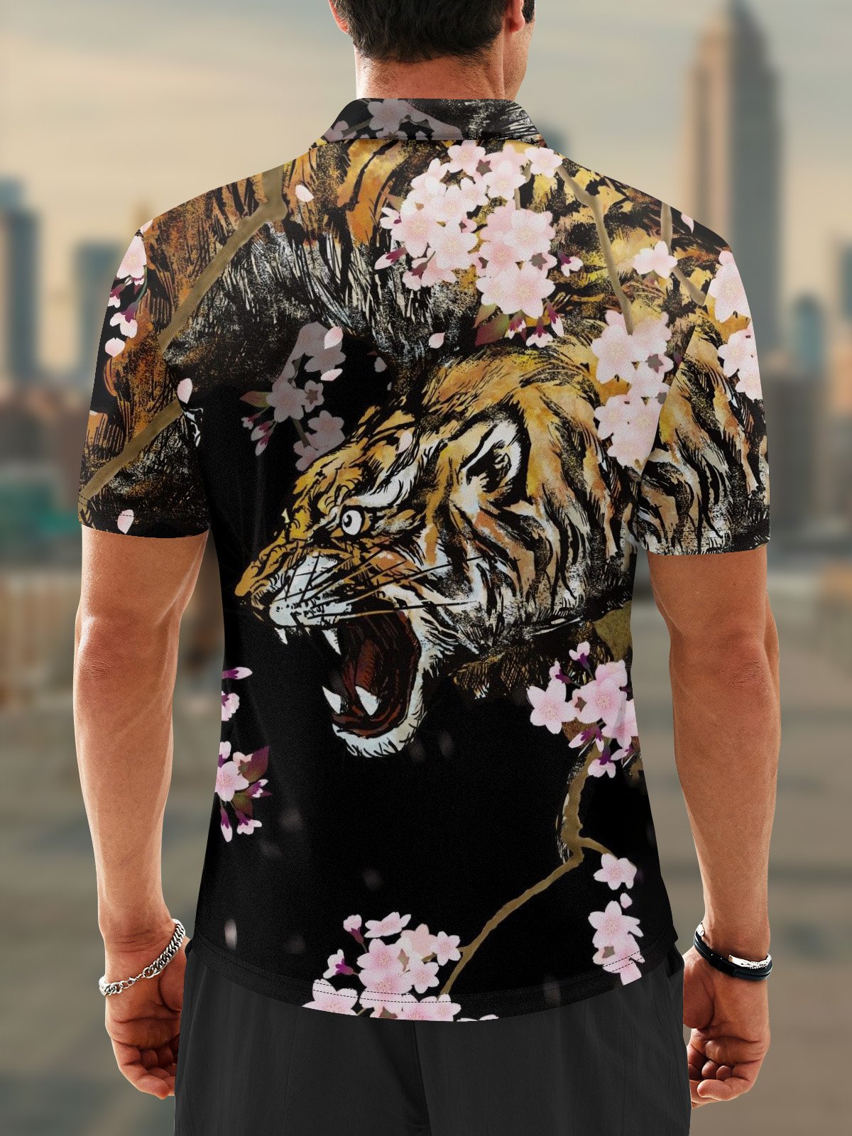 Moisture Wicking Tiger Cherry Blossom Golf Polo