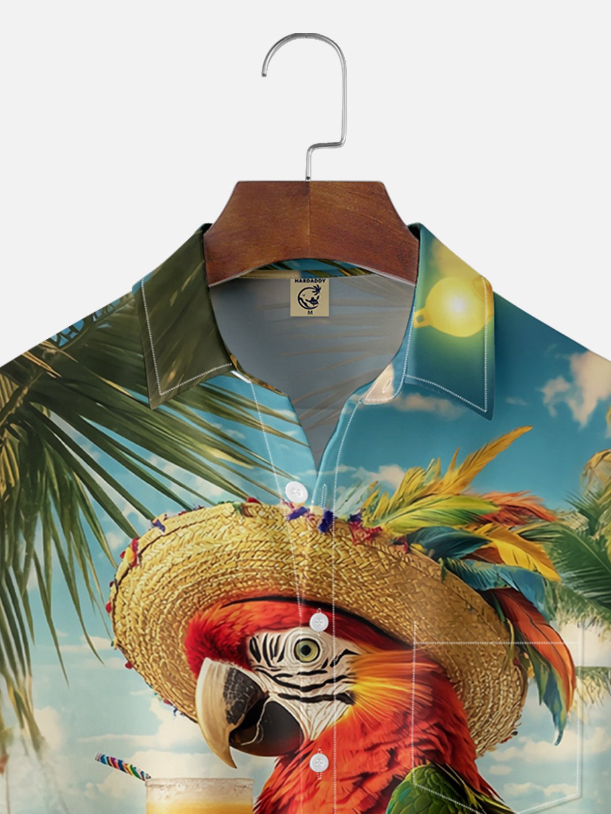 Moisture-wicking Parrot Cocktail "It's 5 o'clock" Chest Pocket Hawaiian Shirt