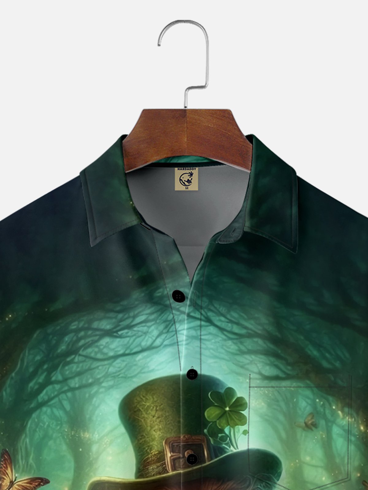 Moisture-wicking St. Patrick's Day Gnome Four Leaf Clover Gold Coin Chest Pocket Casual Shirt