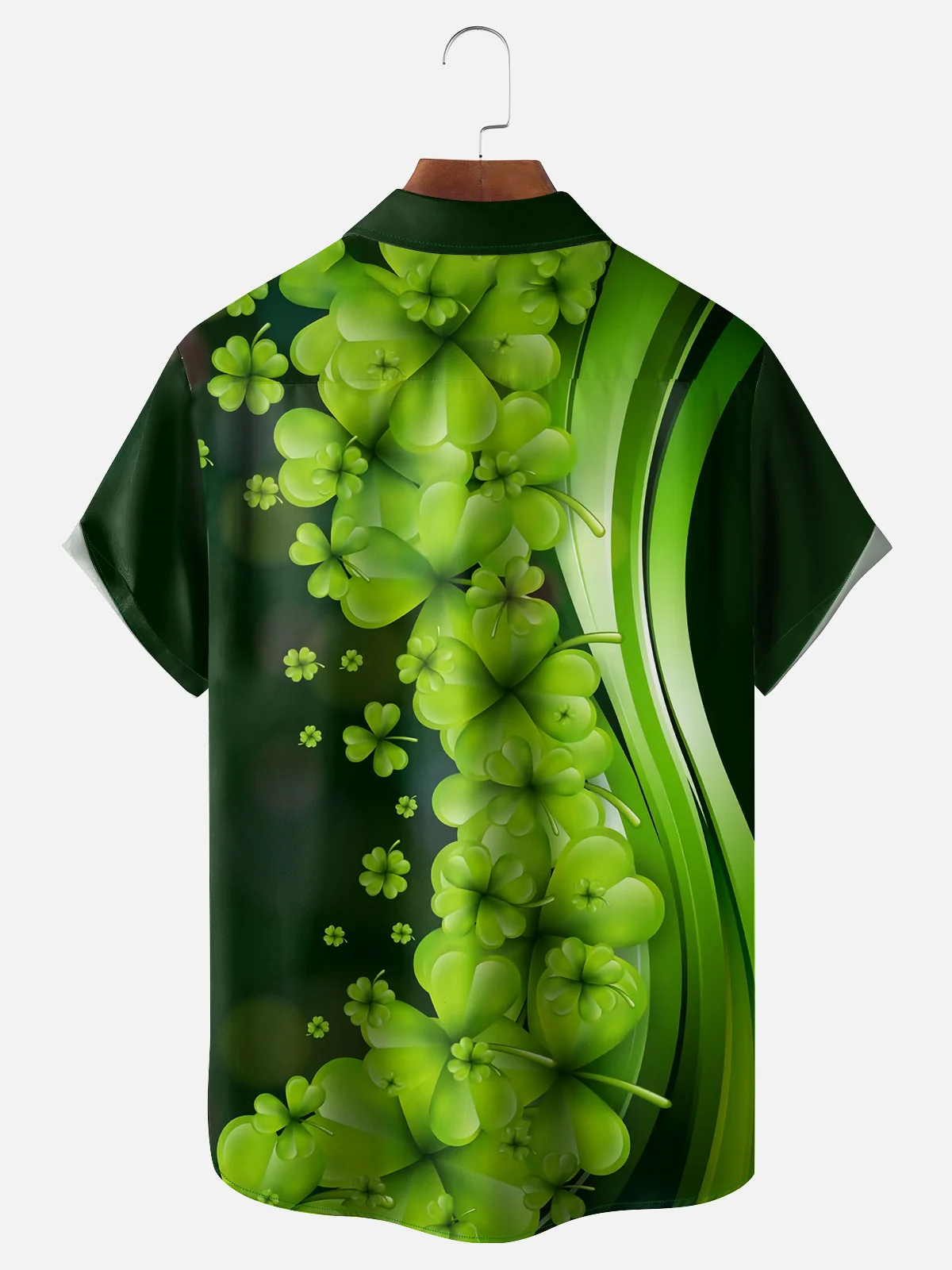 Moisture-wicking St. Patrick's Day Four Leaf Clover Chest Pocket Casual Shirt