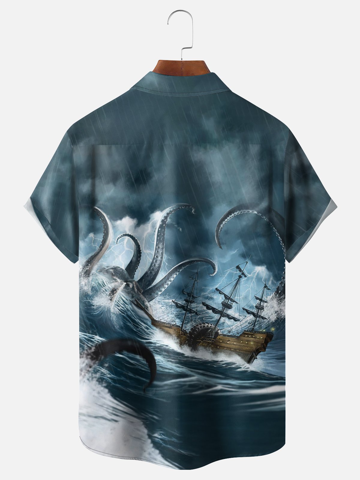 Moisture-wicking Octopus Sailing Ocean Chest Pocket Casual Shirt