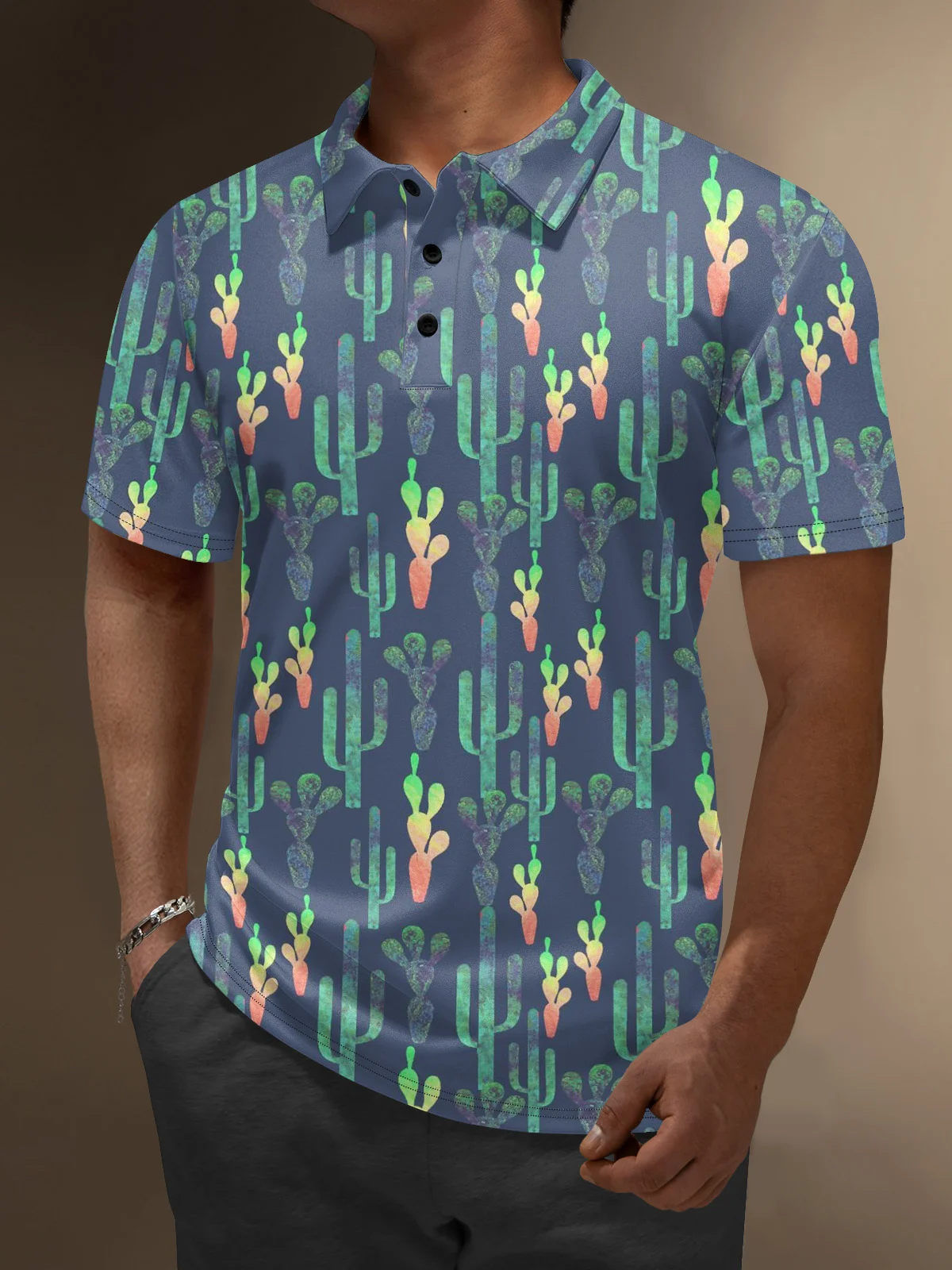 Moisture Wicking Cactus Gradient Pattern Golf Polo