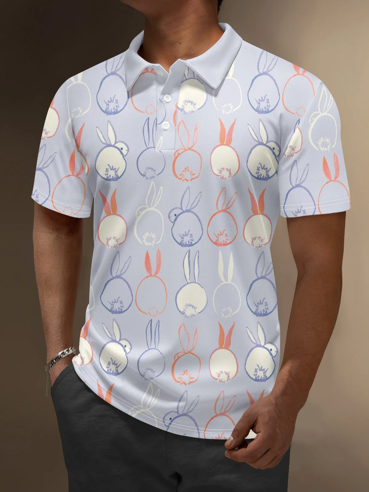 Moisture Wicking Easter Rabbit Funny Lines Golf Polo