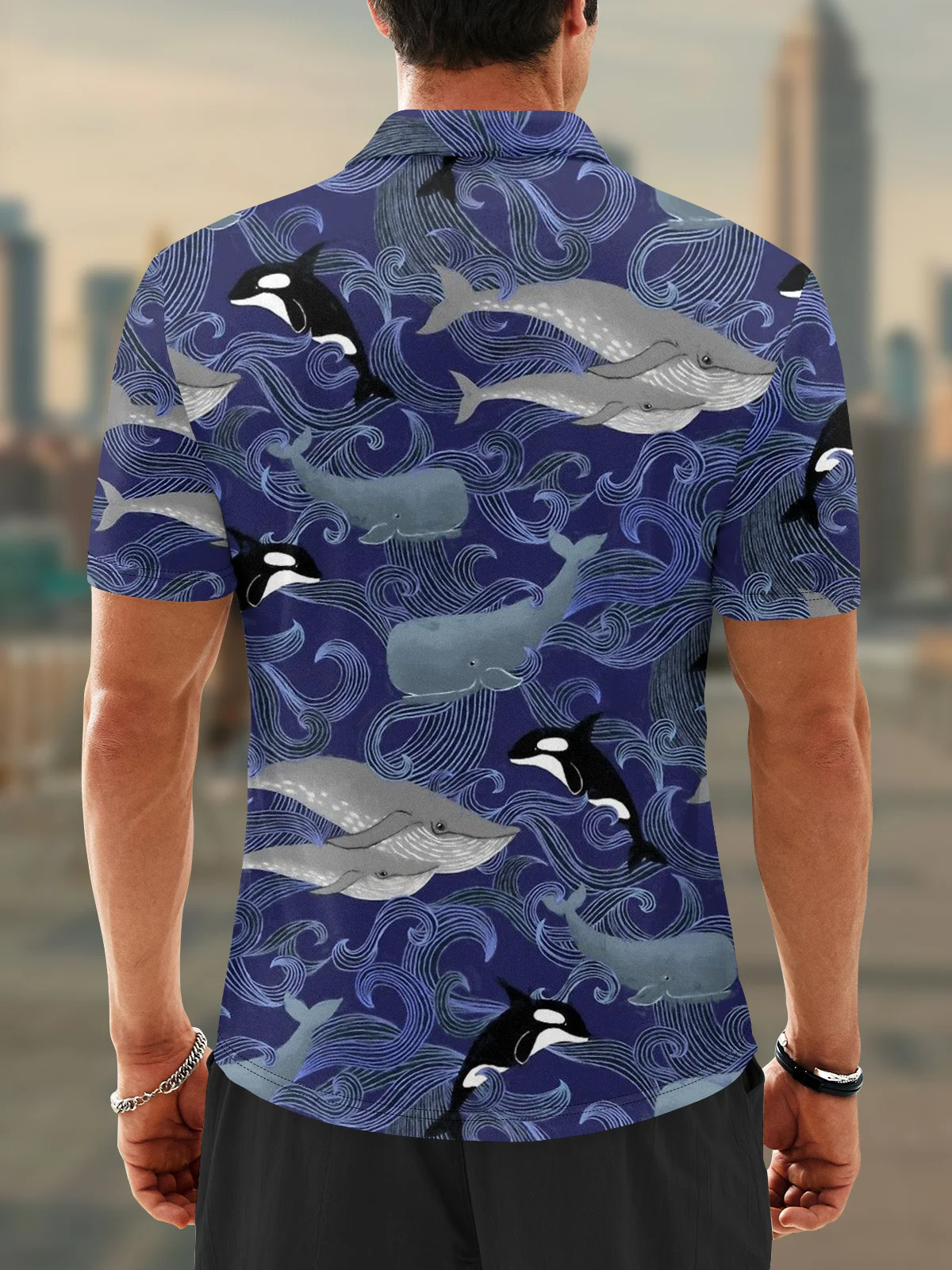 Moisture Wicking Ocean Whale Golf Polo