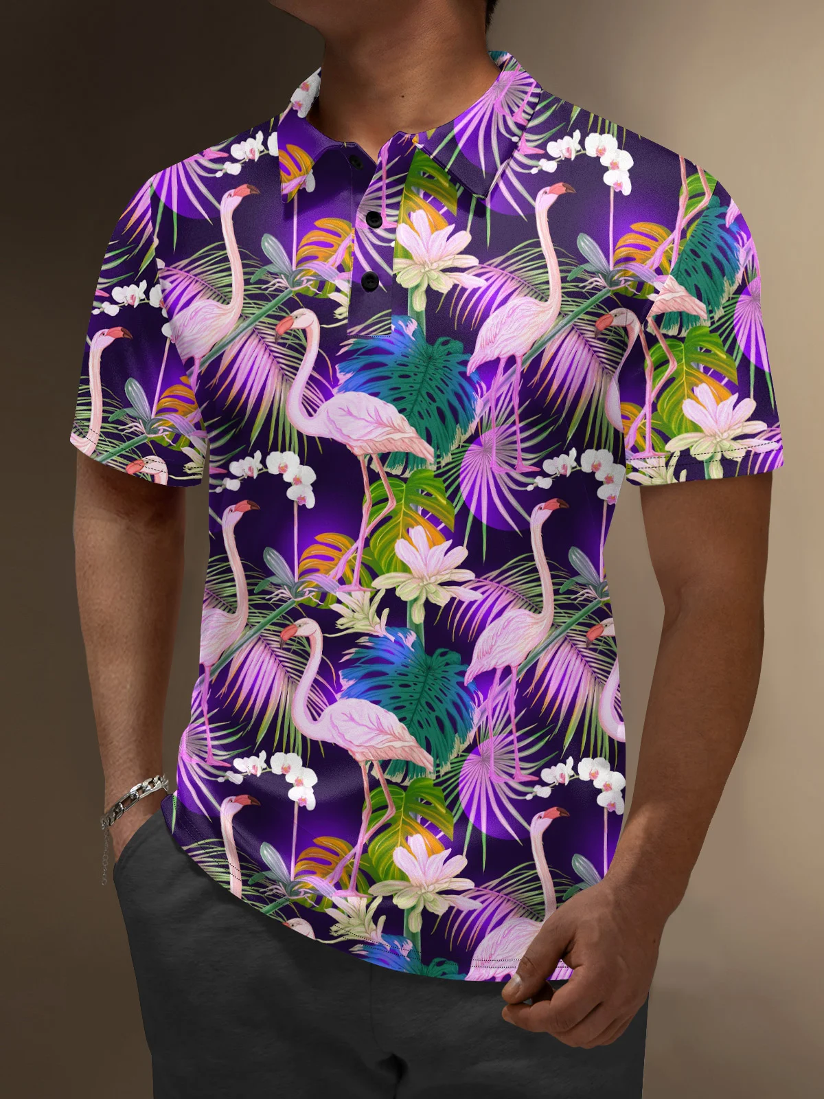 Moisture Wicking Flamingo Laser Flower Coconut Tree Golf Polo