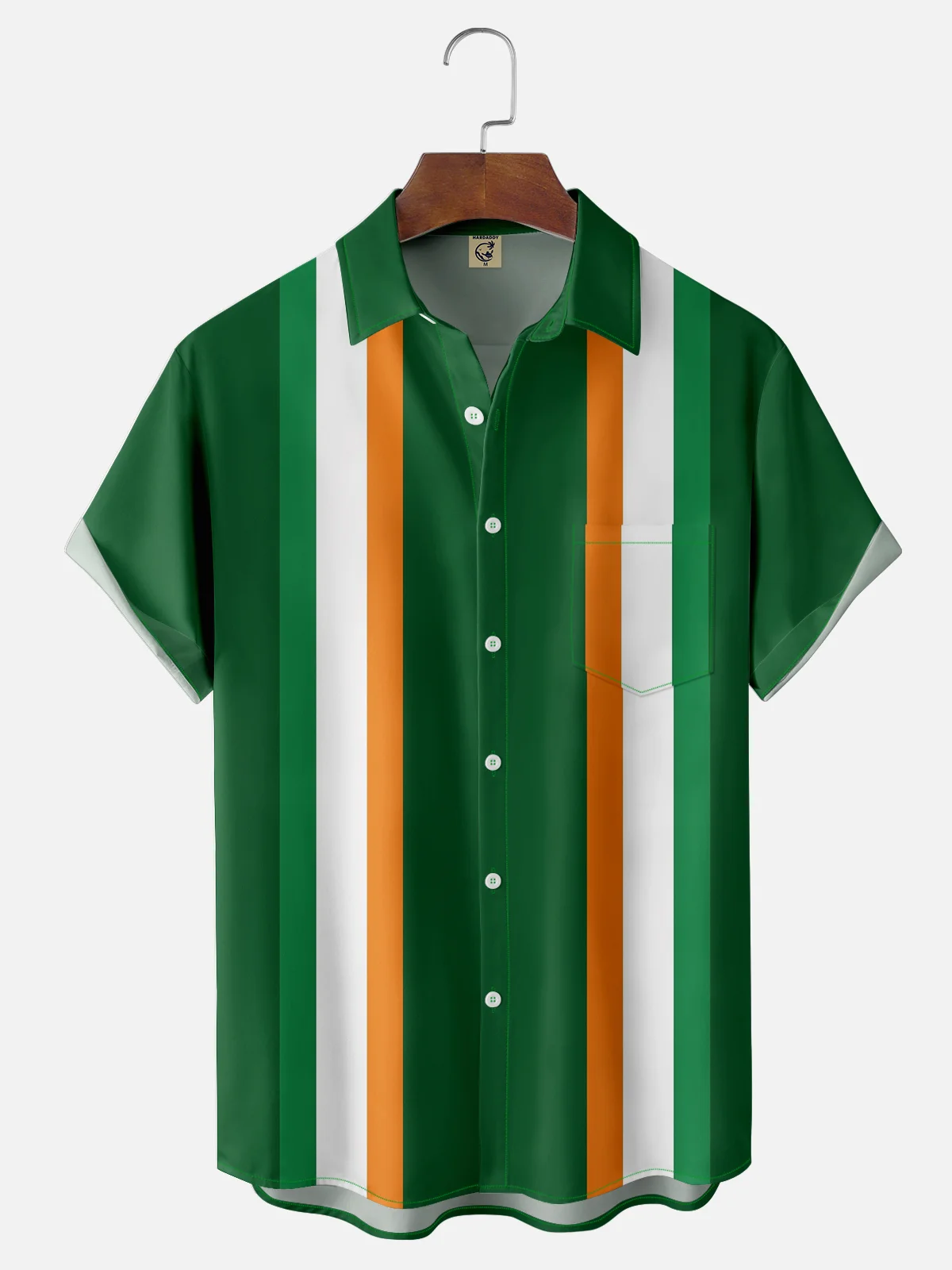 Moisture-wicking St. Patrick's Day Irish Stripe Chest Pocket Bowling Shirt