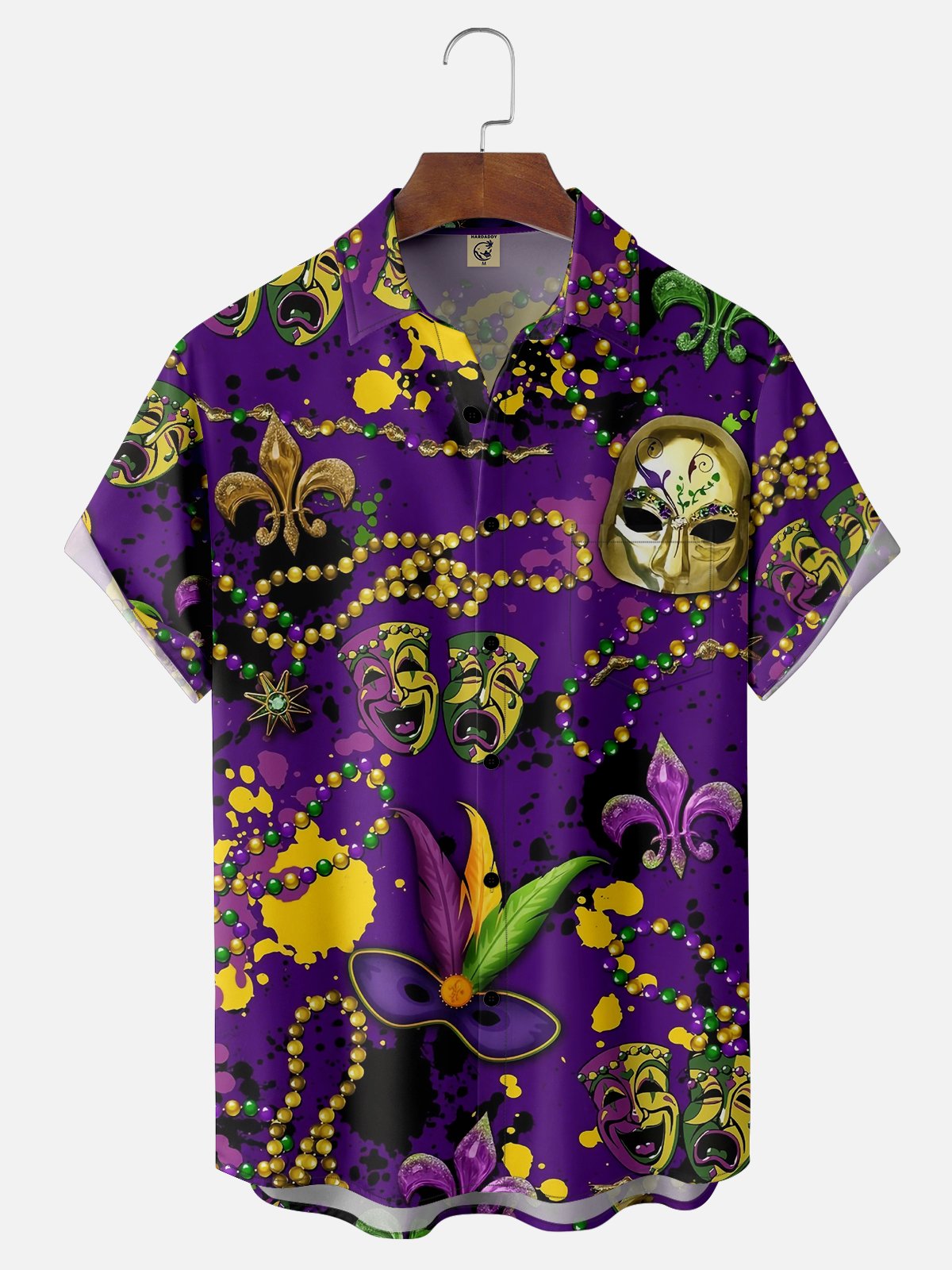 Moisture-wicking Mardi Gras Mask Bead Chest Pocket Casual Shirt