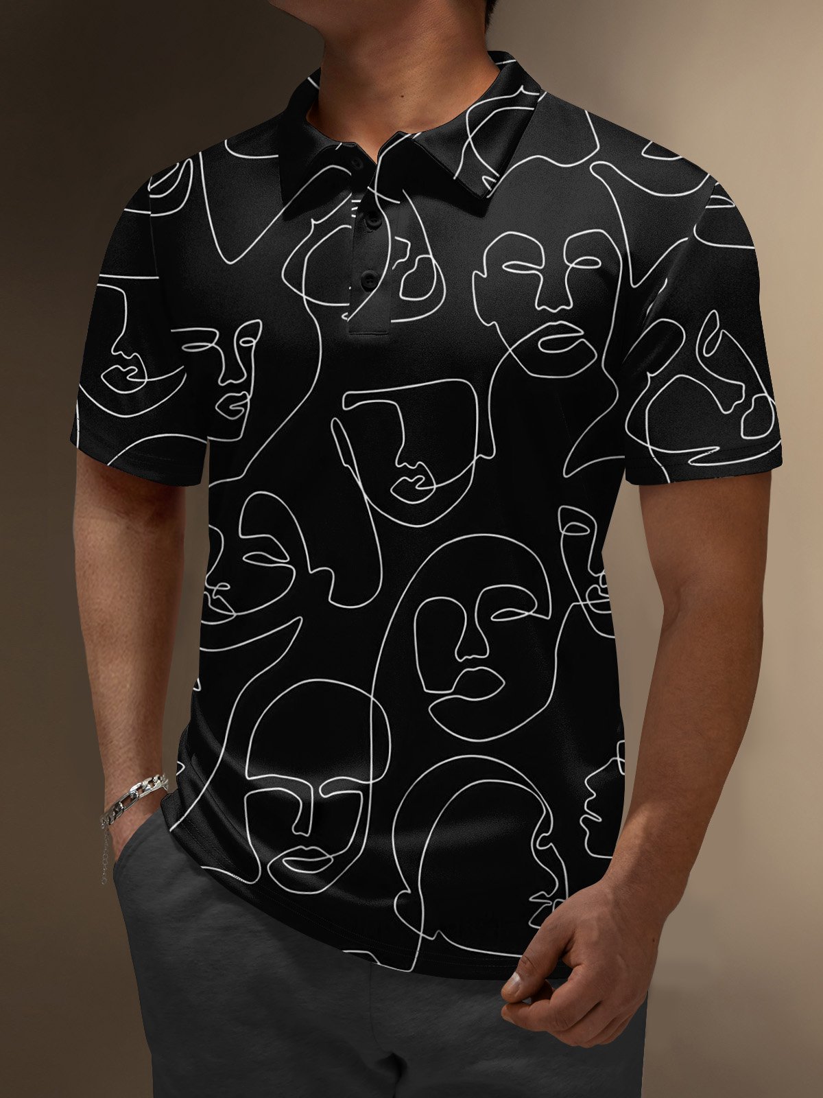 Moisture Wicking Abstract Line Drawing Of Artistic Figures Golf Polo