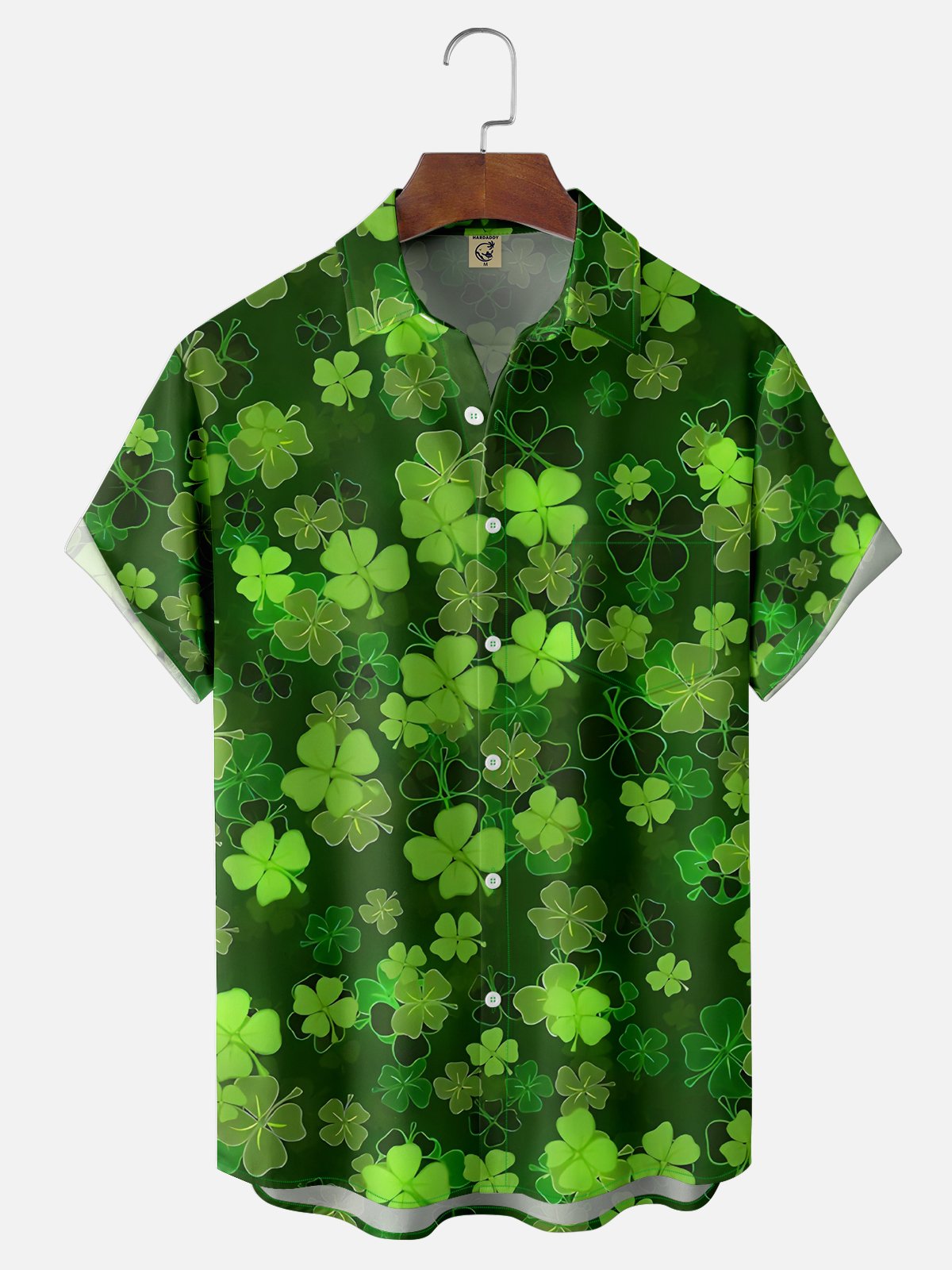 Moisture-wicking St. Patrick's Day Four Leaf Clover Chest Pocket Casual Shirt