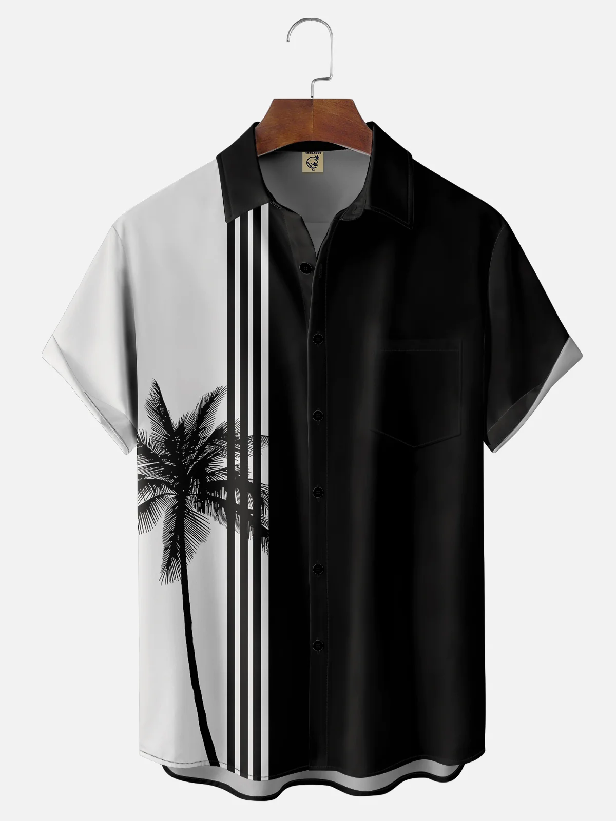 Moisture-wicking Art Coconut Tree Stitching Chest Pocket Bowling Shirt