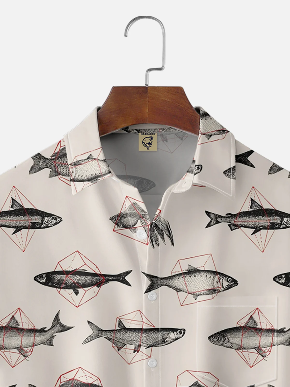 Moisture-wicking Fish Geometric Ocean Chest Pocket Casual Shirt