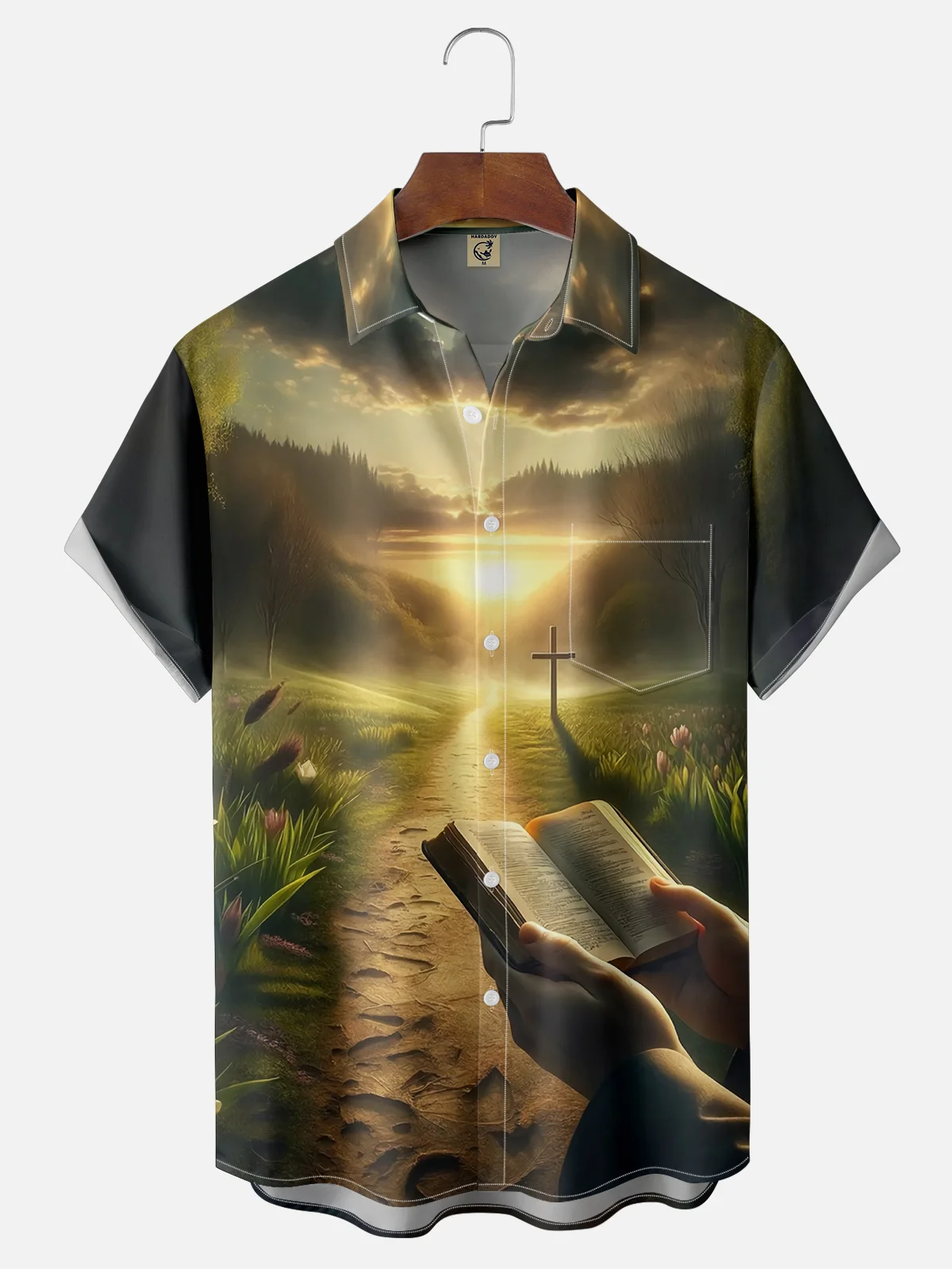 Moisture-wicking Religious Bible Cross Art Chest Pocket Casual Shirt